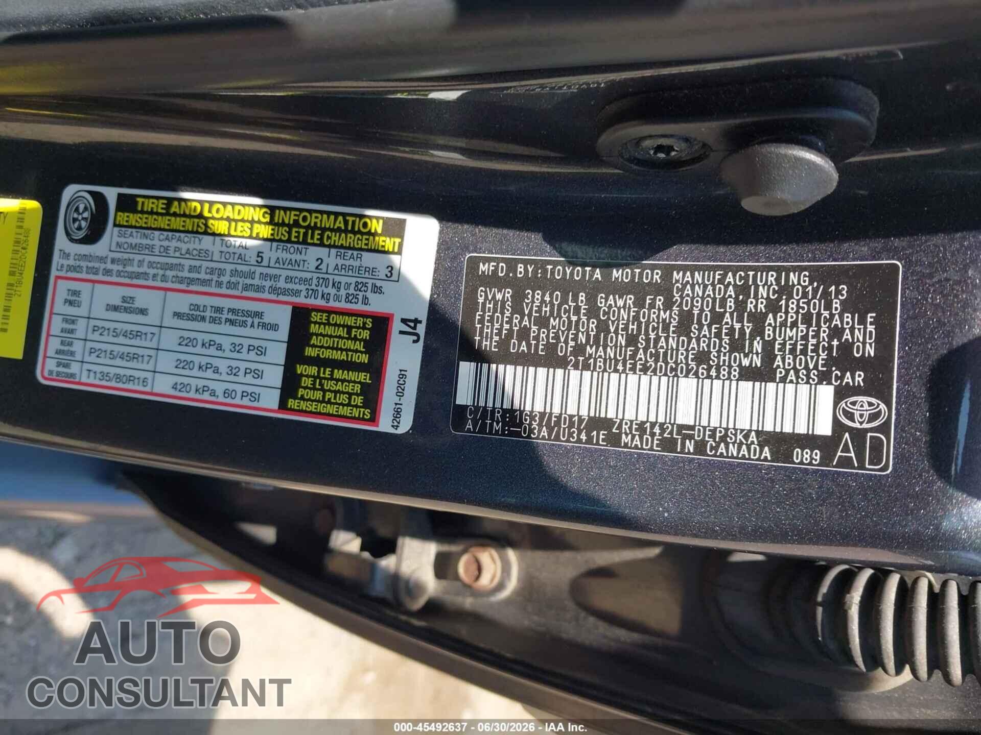 TOYOTA COROLLA 2013 - 2T1BU4EE2DC026488