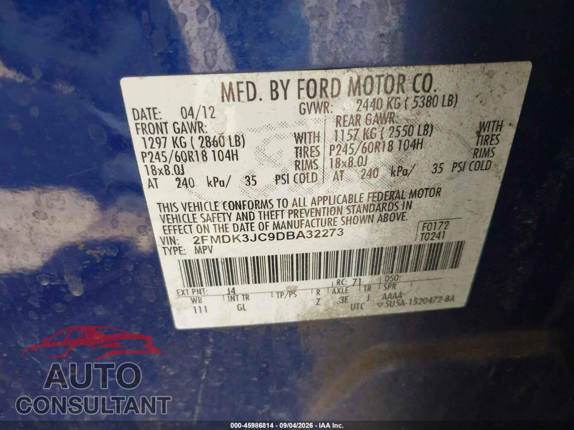 FORD EDGE 2013 - 2FMDK3JC9DBA32273