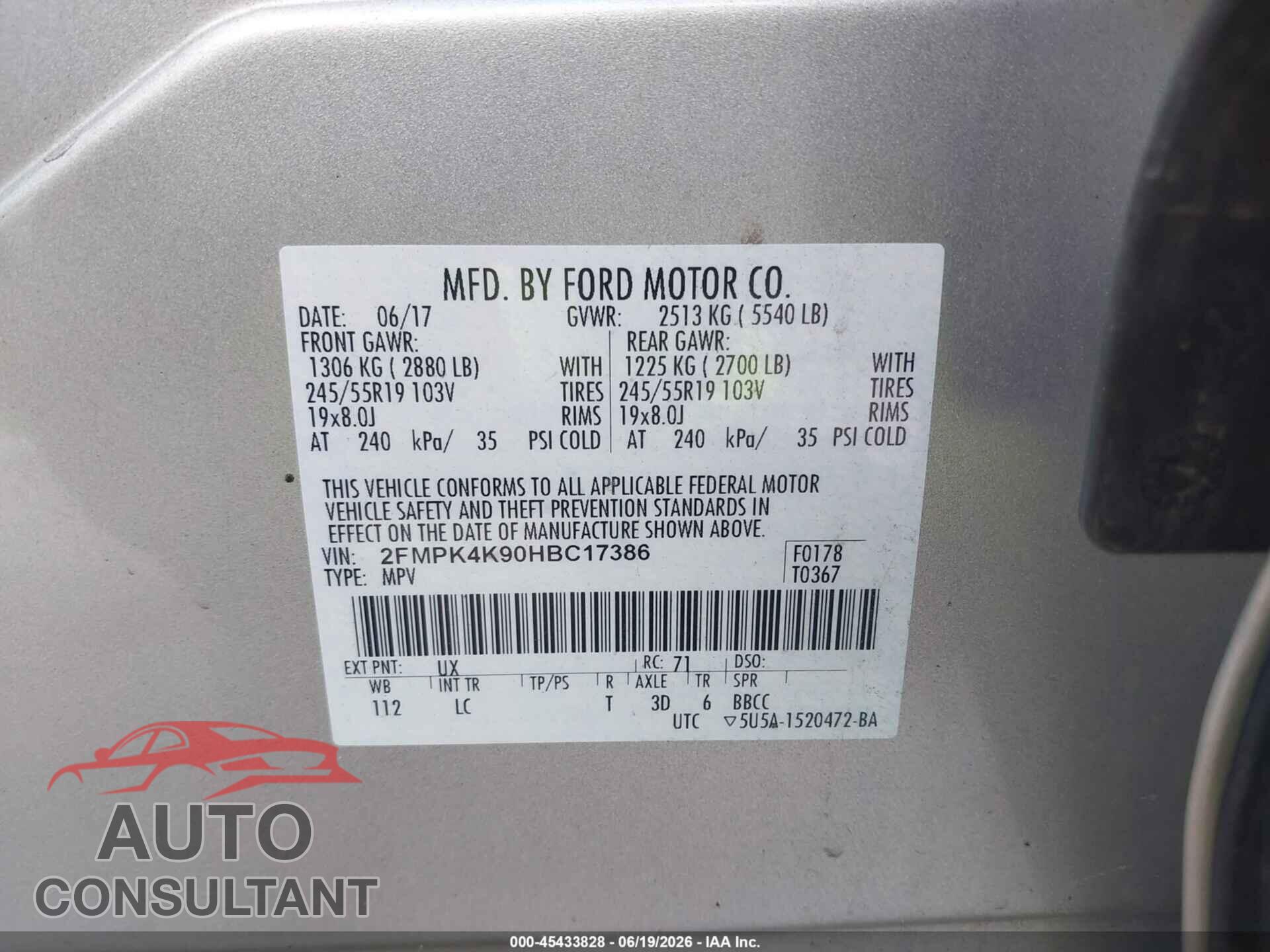 FORD EDGE 2017 - 2FMPK4K90HBC17386