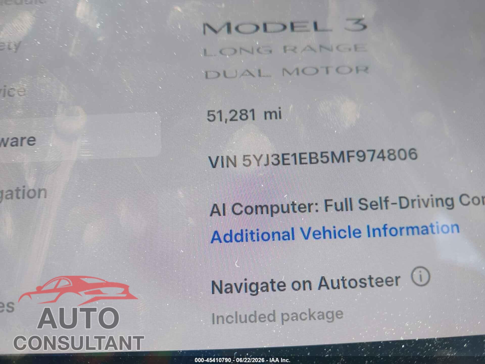 TESLA MODEL 3 2021 - 5YJ3E1EB5MF974806