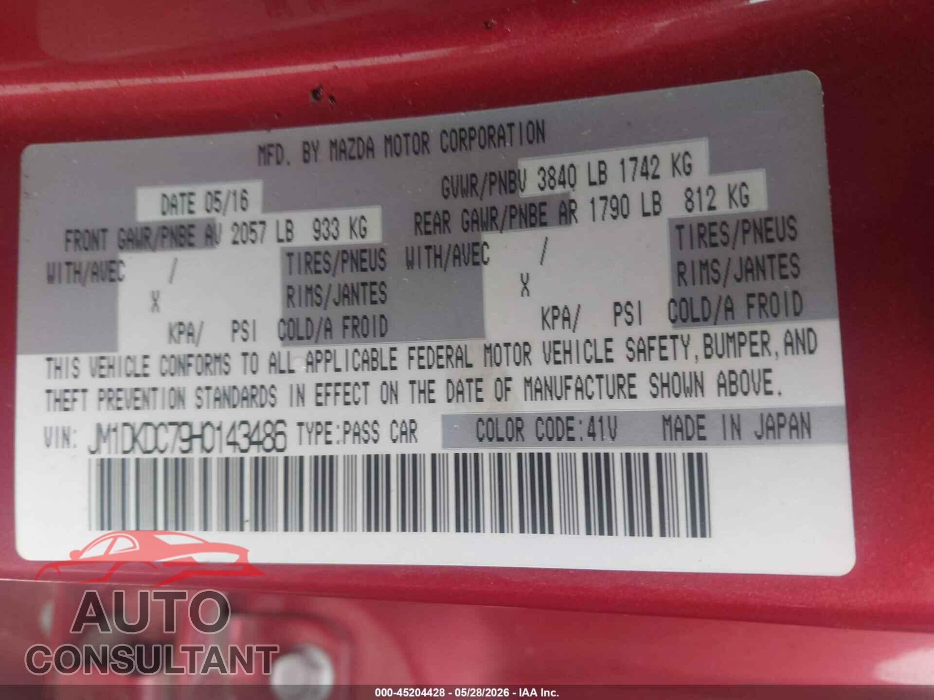 MAZDA CX-3 2017 - JM1DKDC79H0143486