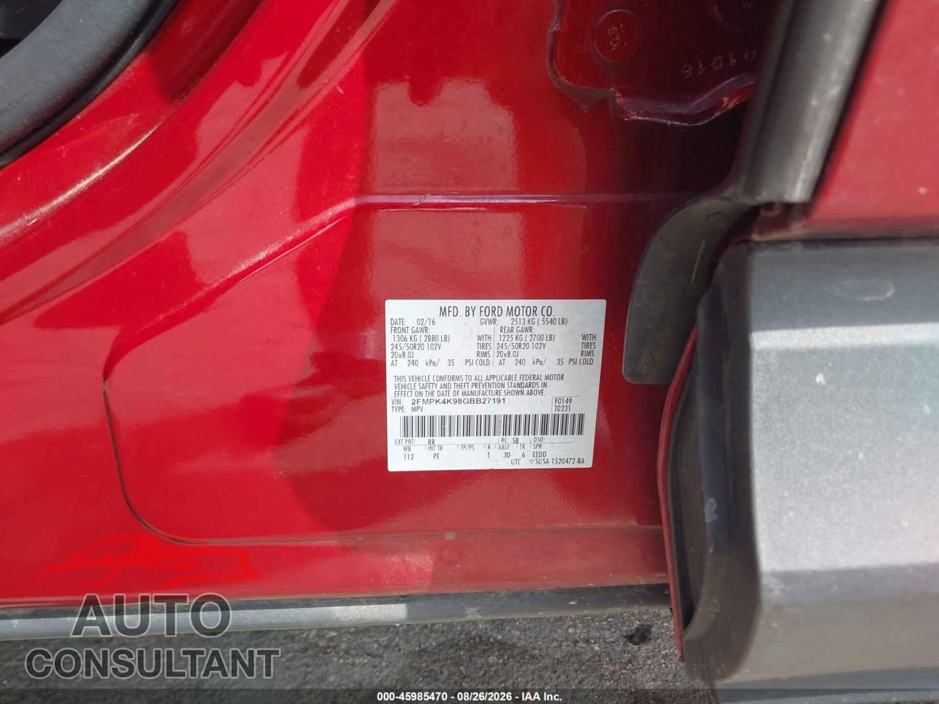 FORD EDGE 2016 - 2FMPK4K98GBB27191