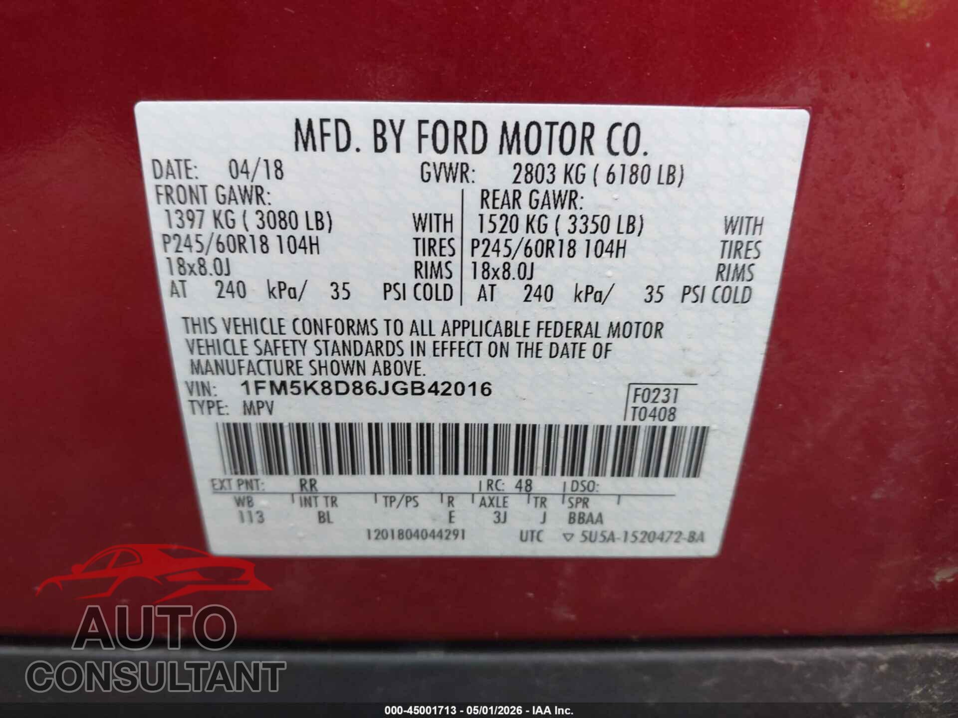 FORD EXPLORER 2018 - 1FM5K8D86JGB42016