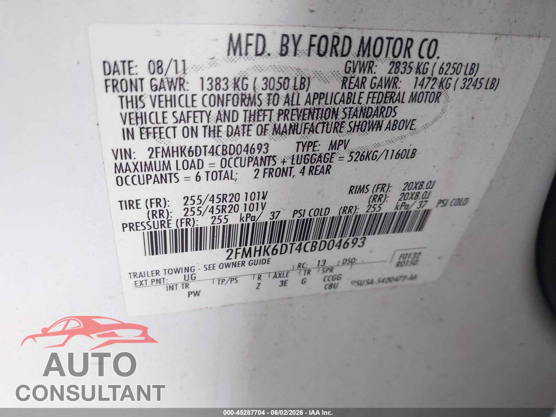 FORD FLEX 2012 - 2FMHK6DT4CBD04693
