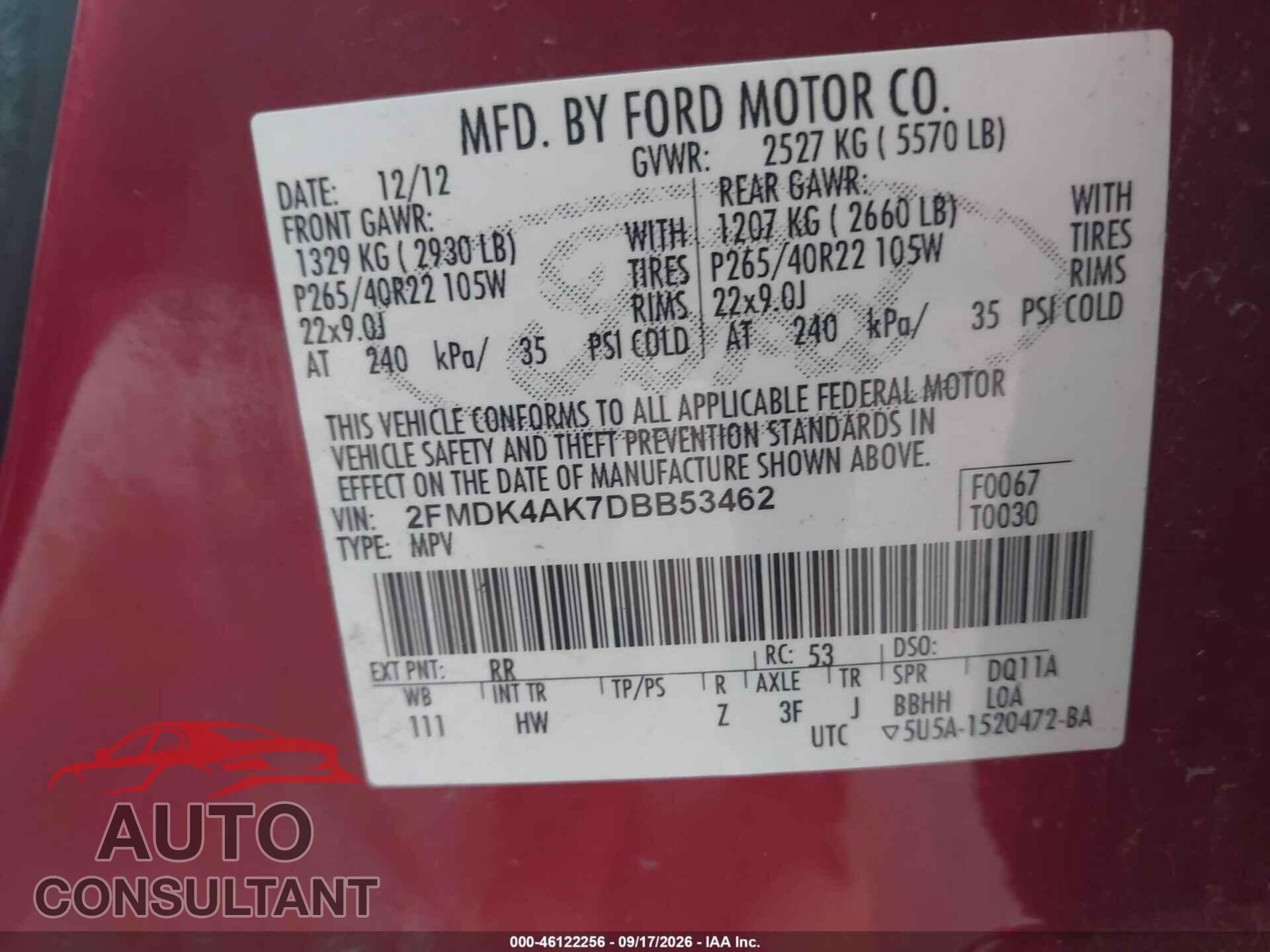 FORD EDGE 2013 - 2FMDK4AK7DBB53462