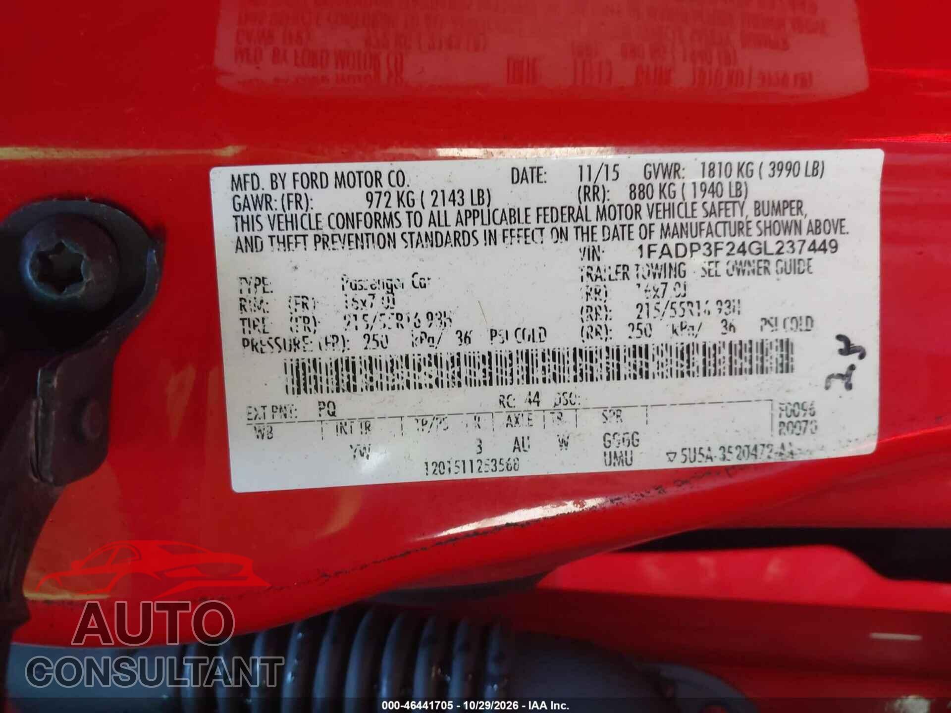 FORD FOCUS 2016 - 1FADP3F24GL237449