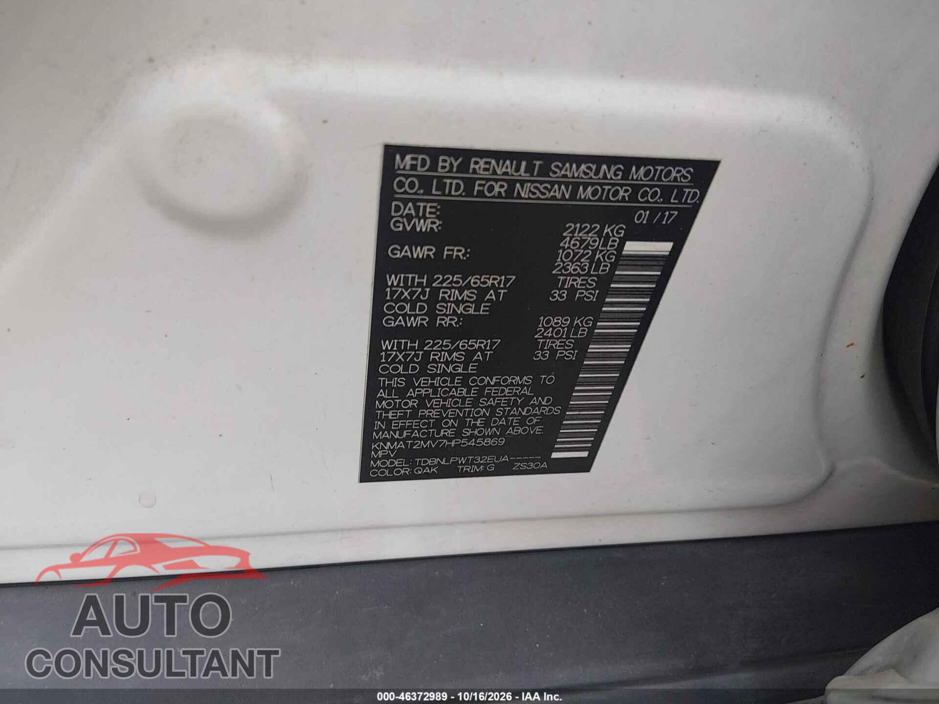 NISSAN ROGUE 2017 - KNMAT2MV7HP545869