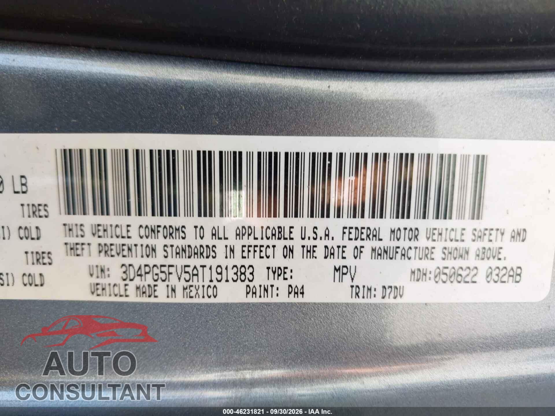 DODGE JOURNEY 2010 - 3D4PG5FV5AT191383