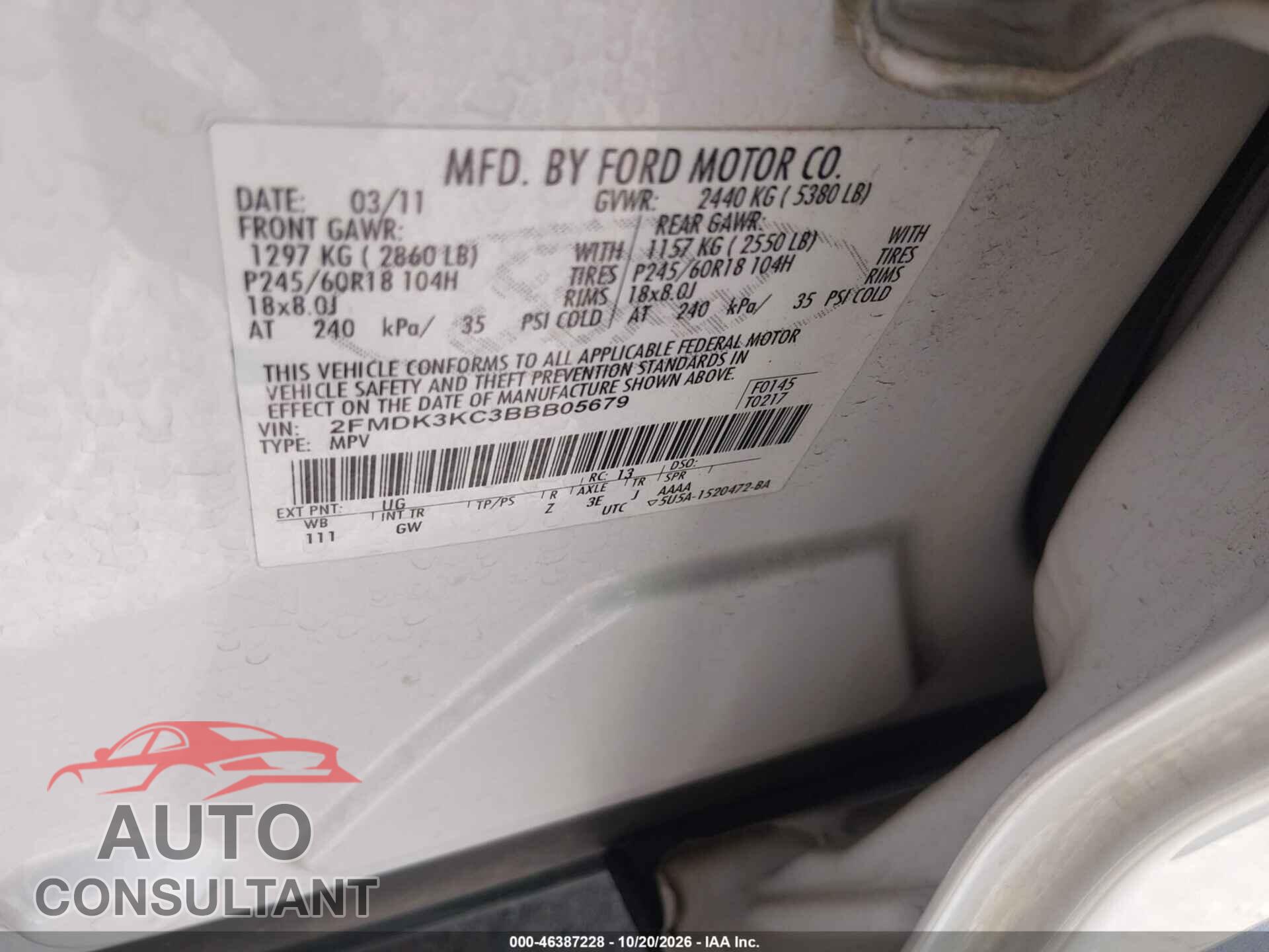 FORD EDGE 2011 - 2FMDK3KC3BBB05679