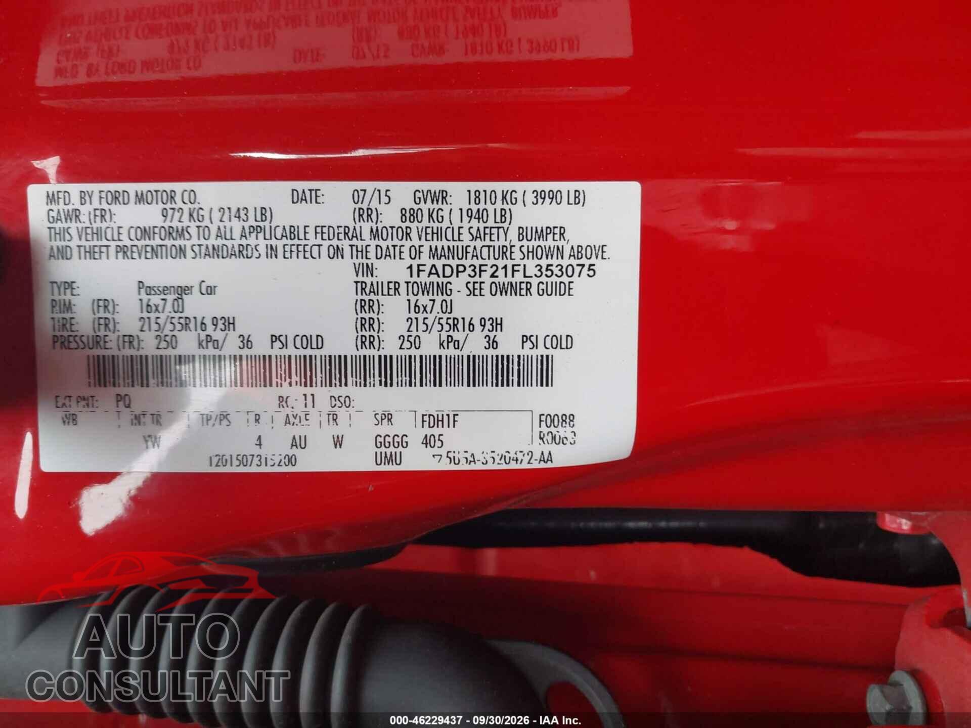 FORD FOCUS 2015 - 1FADP3F21FL353075