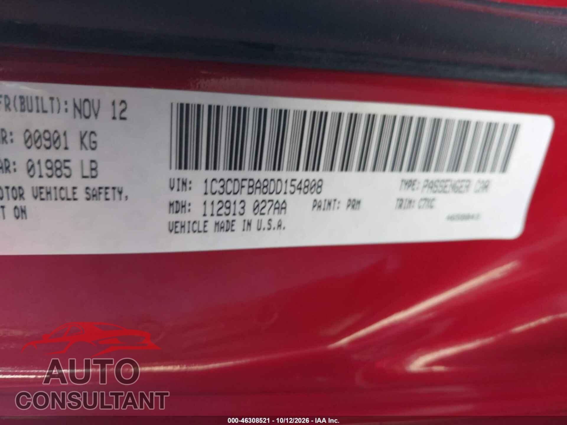 DODGE DART 2013 - 1C3CDFBA8DD154808