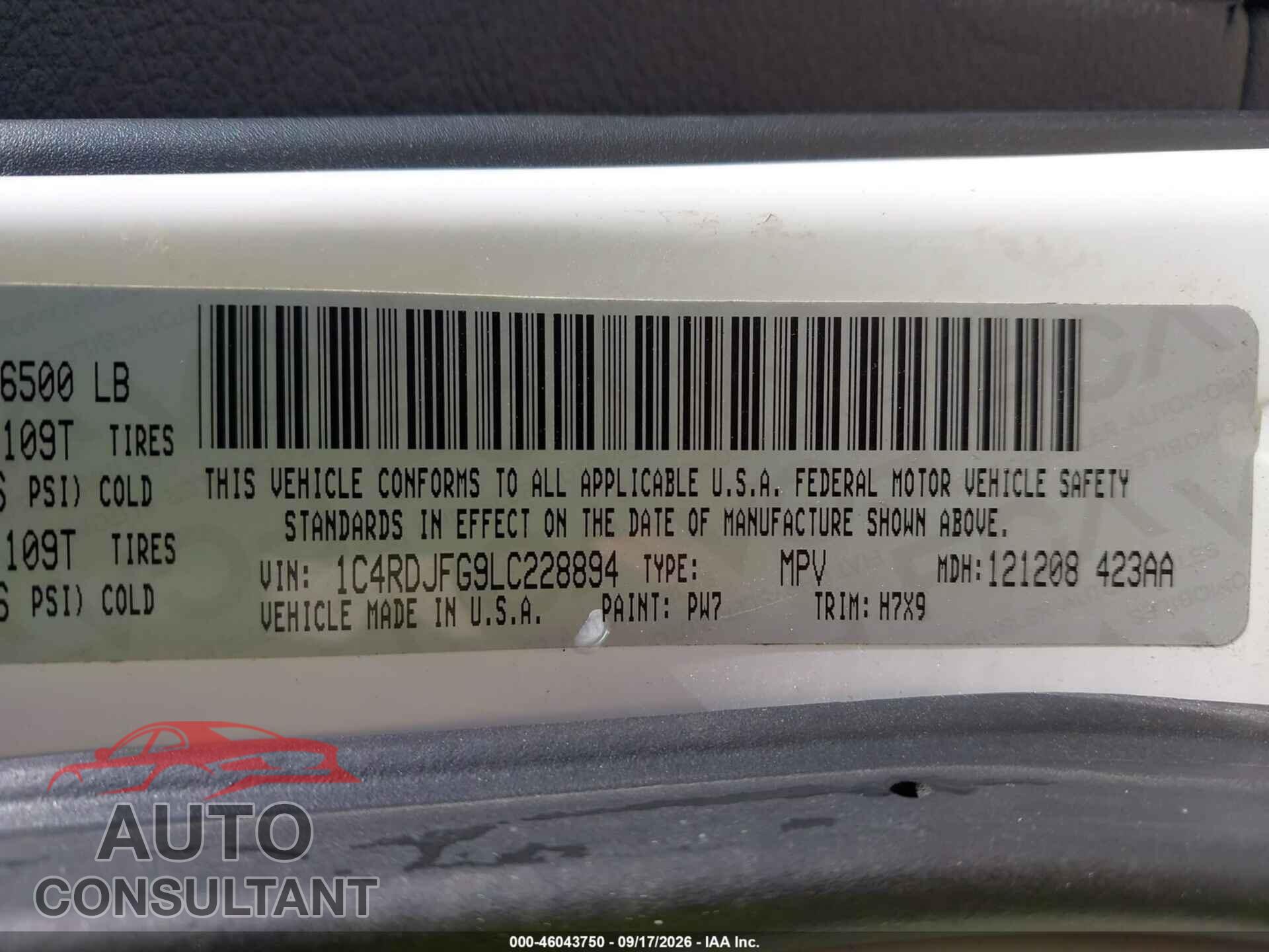 DODGE DURANGO 2020 - 1C4RDJFG9LC228894