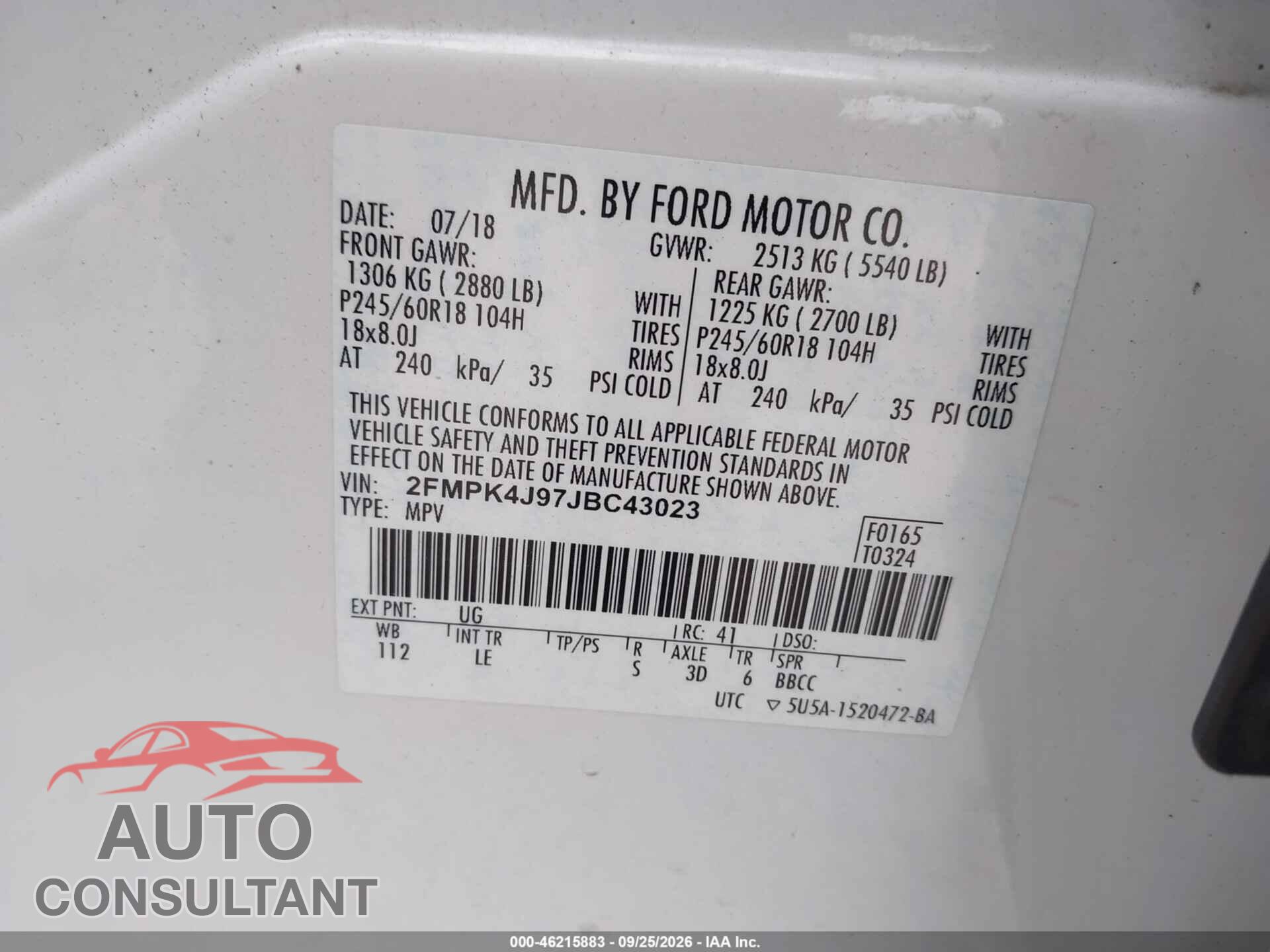 FORD EDGE 2018 - 2FMPK4J97JBC43023
