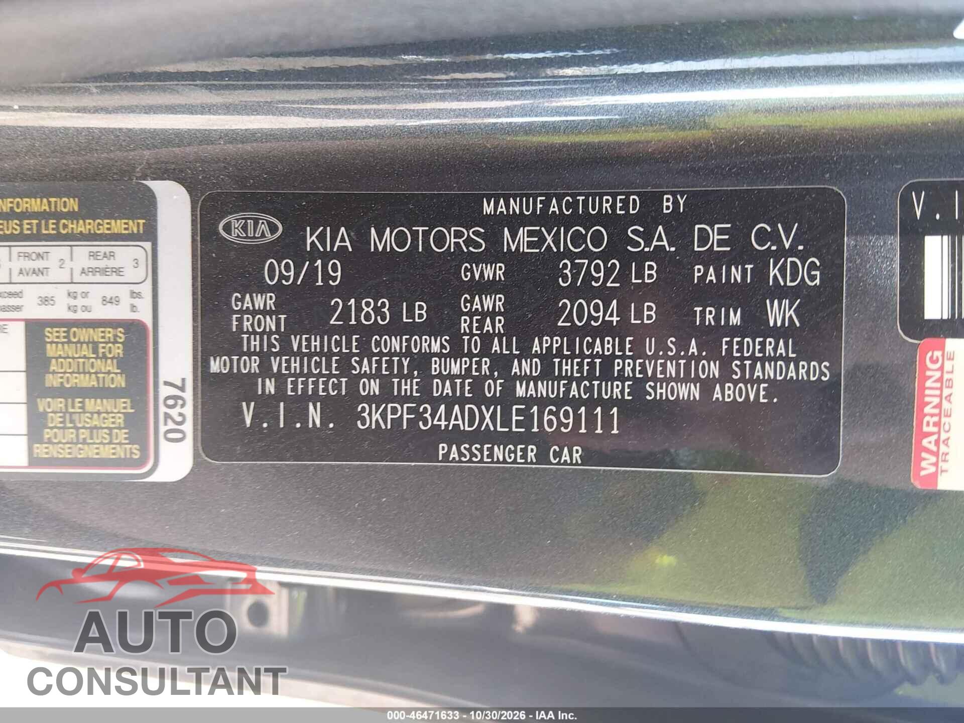 KIA FORTE 2020 - 3KPF34ADXLE169111