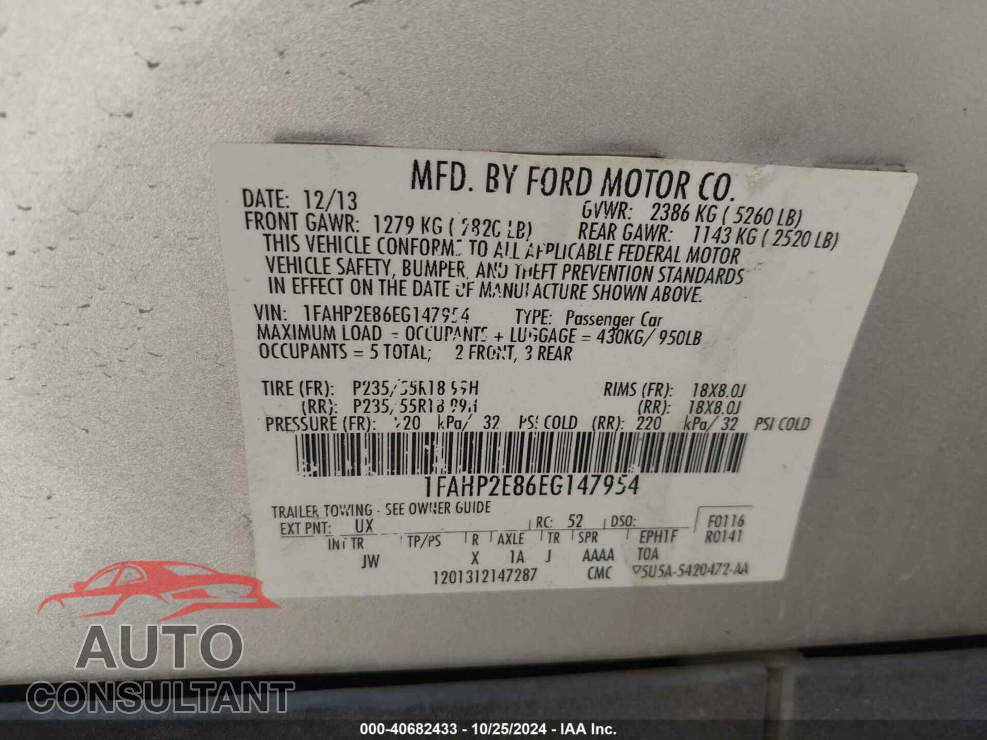 FORD TAURUS 2014 - 1FAHP2E86EG147954