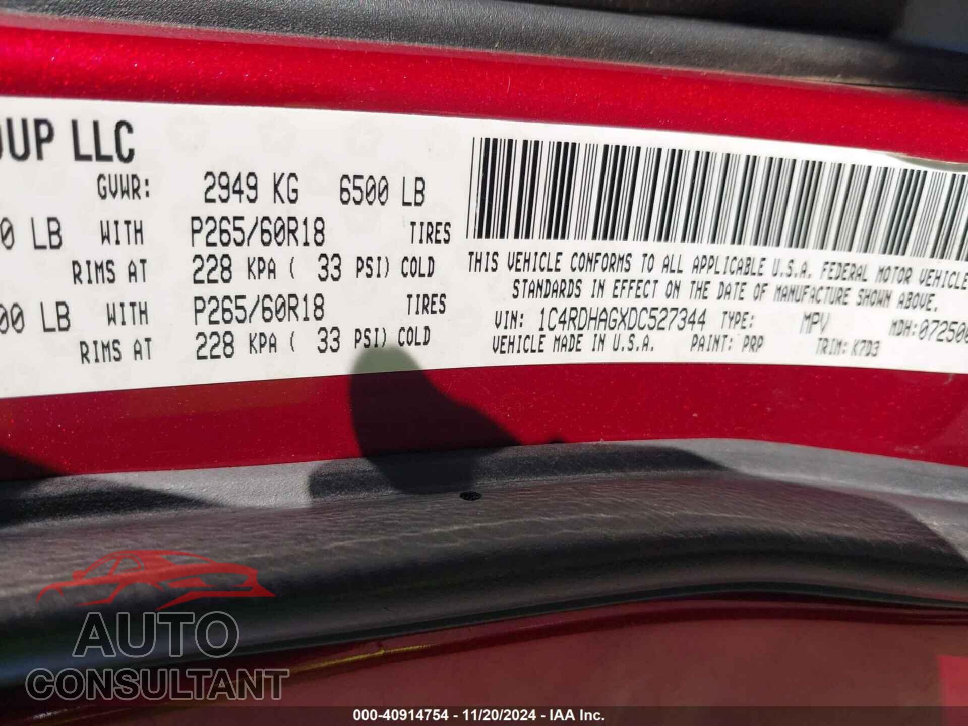 DODGE DURANGO 2013 - 1C4RDHAGXDC527344