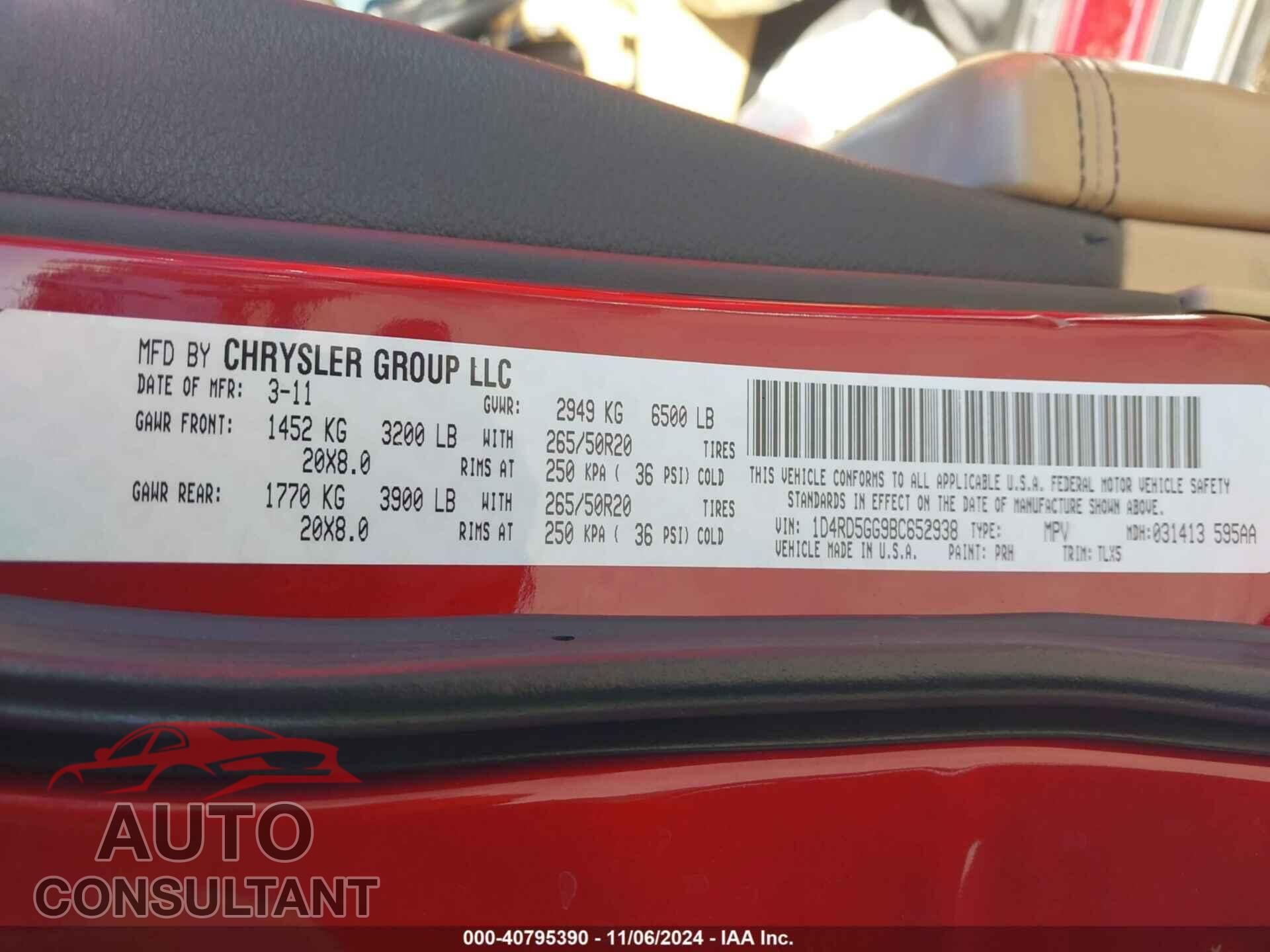 DODGE DURANGO 2011 - 1D4RD5GG9BC652938