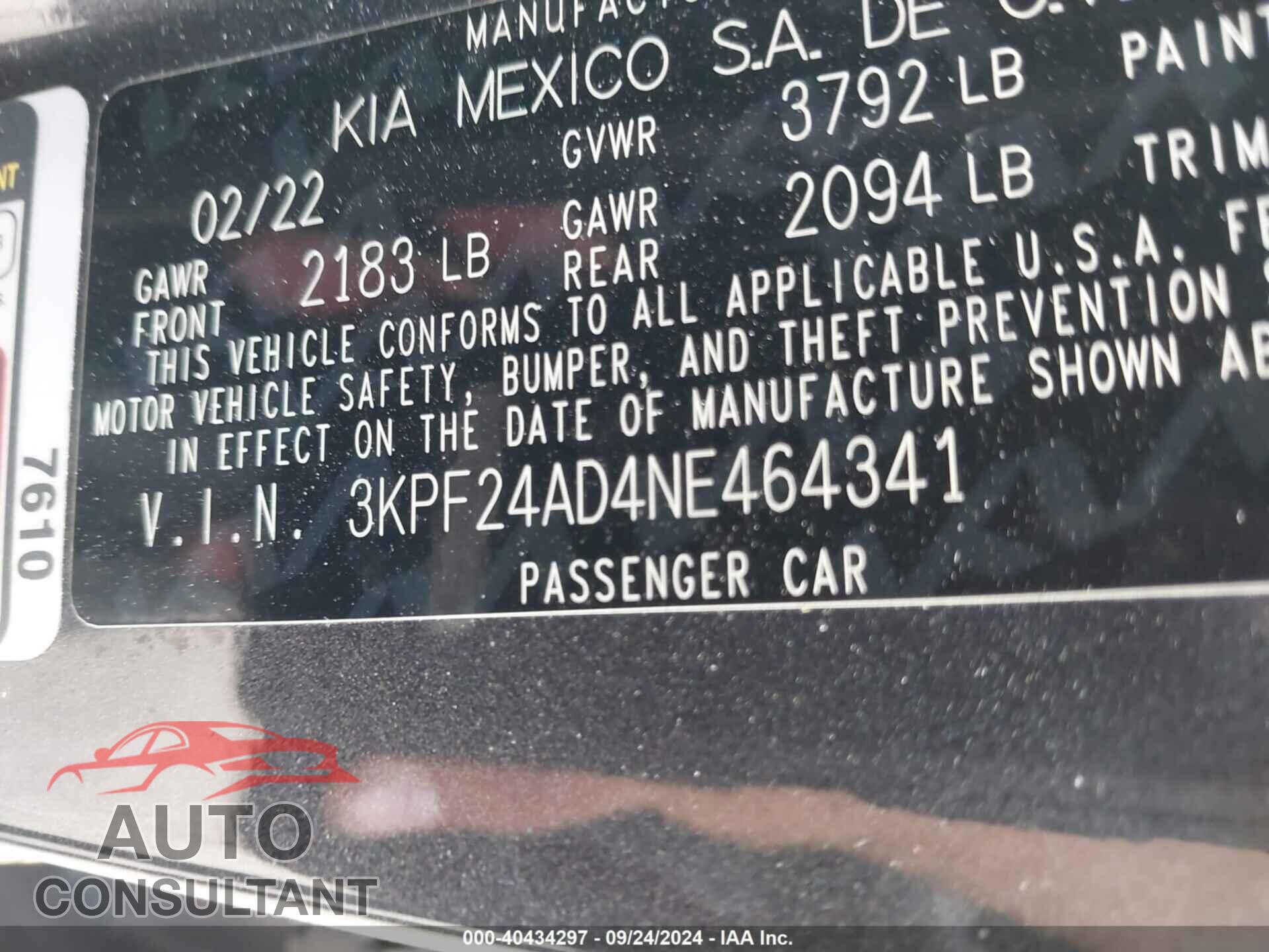 KIA FORTE 2022 - 3KPF24AD4NE464341