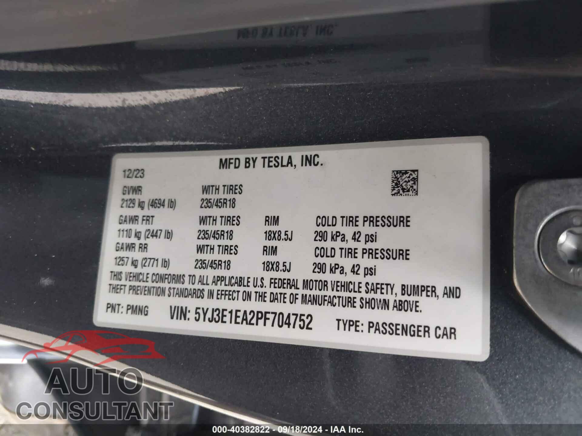 TESLA MODEL 3 2023 - 5YJ3E1EA2PF704752