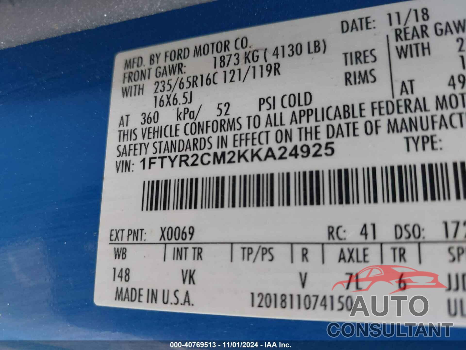 FORD TRANSIT-250 2019 - 1FTYR2CM2KKA24925