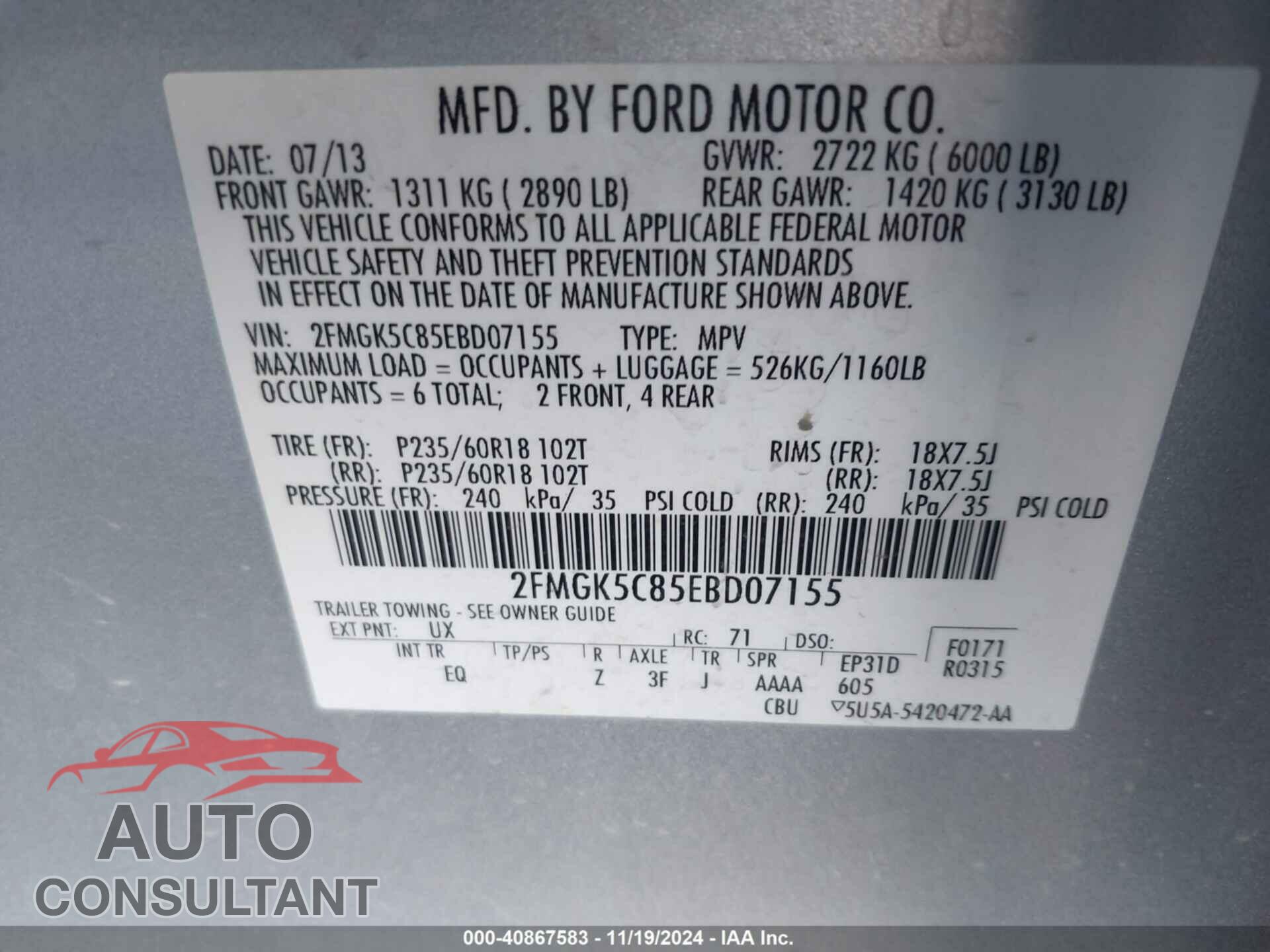 FORD FLEX 2014 - 2FMGK5C85EBD07155