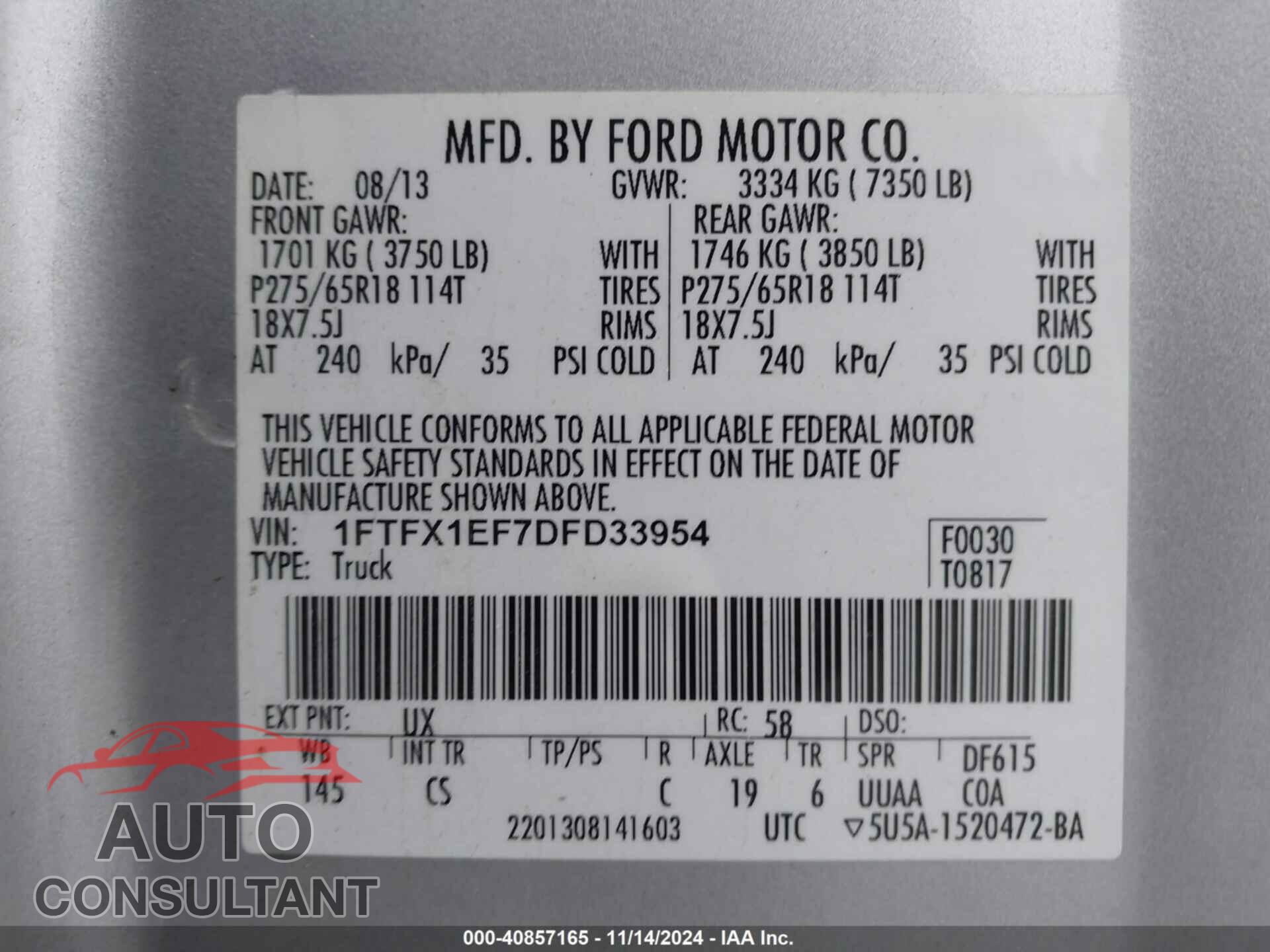 FORD F-150 2013 - 1FTFX1EF7DFD33954