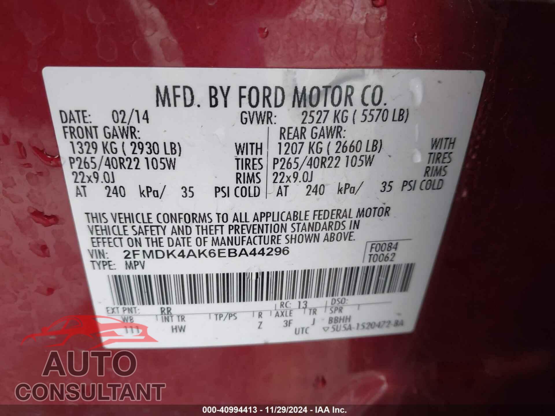 FORD EDGE 2014 - 2FMDK4AK6EBA44296