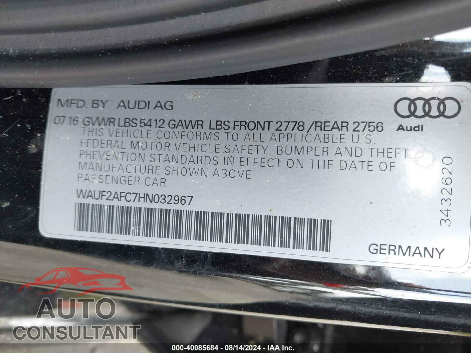 AUDI A6 2017 - WAUF2AFC7HN032967
