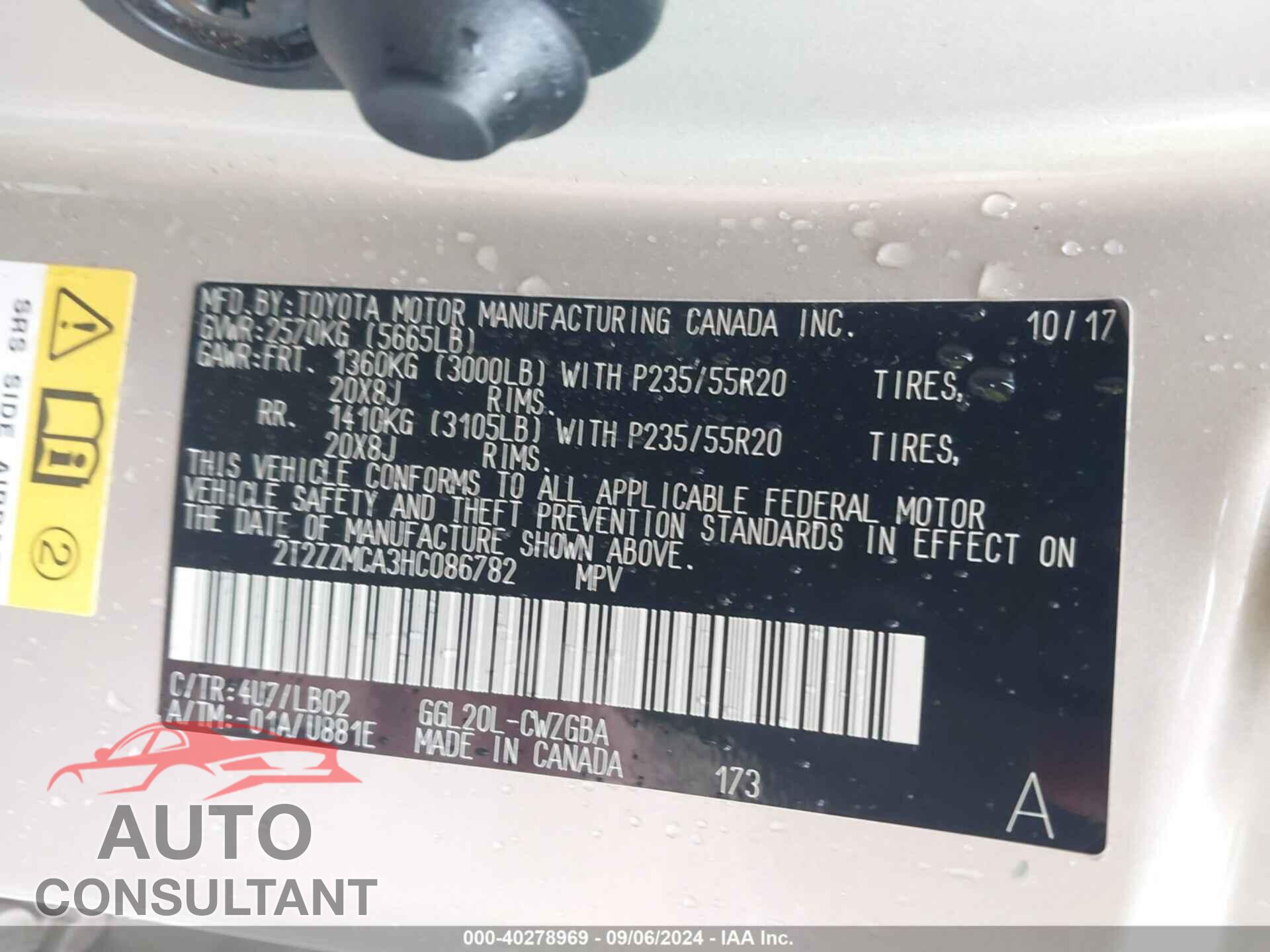 LEXUS RX 350 2017 - 2T2ZZMCA3HC086782