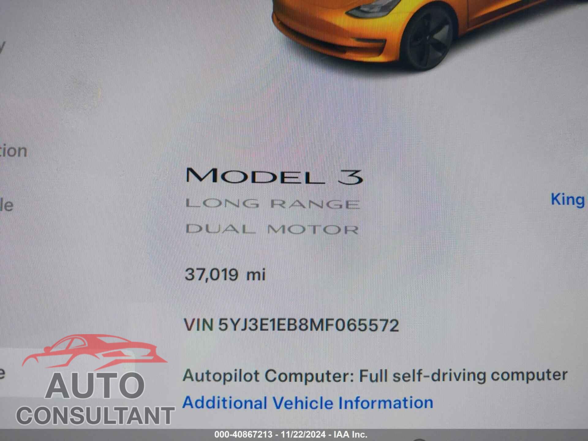 TESLA MODEL 3 2021 - 5YJ3E1EB8MF065572