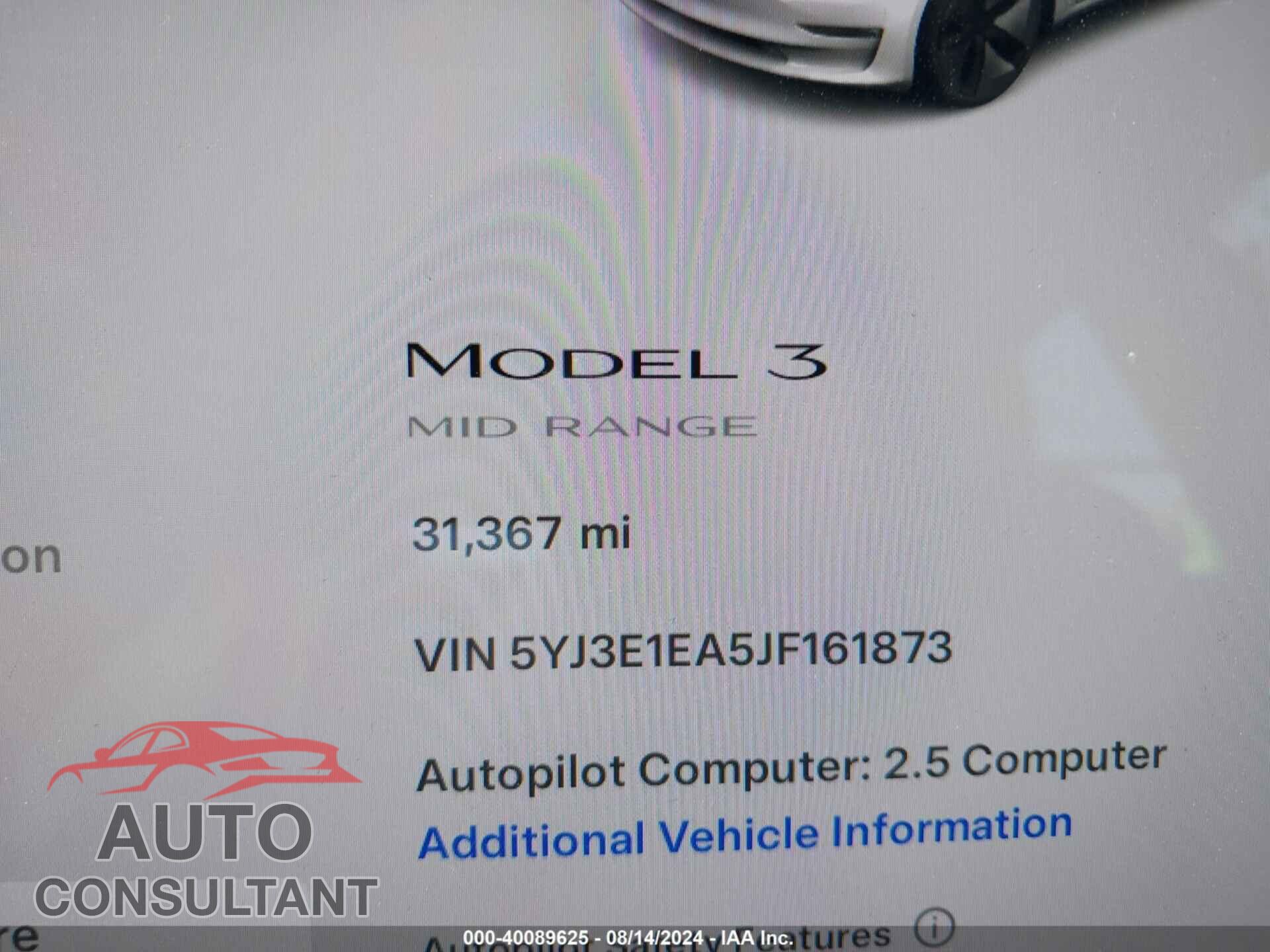 TESLA MODEL 3 2018 - 5YJ3E1EA5JF161873