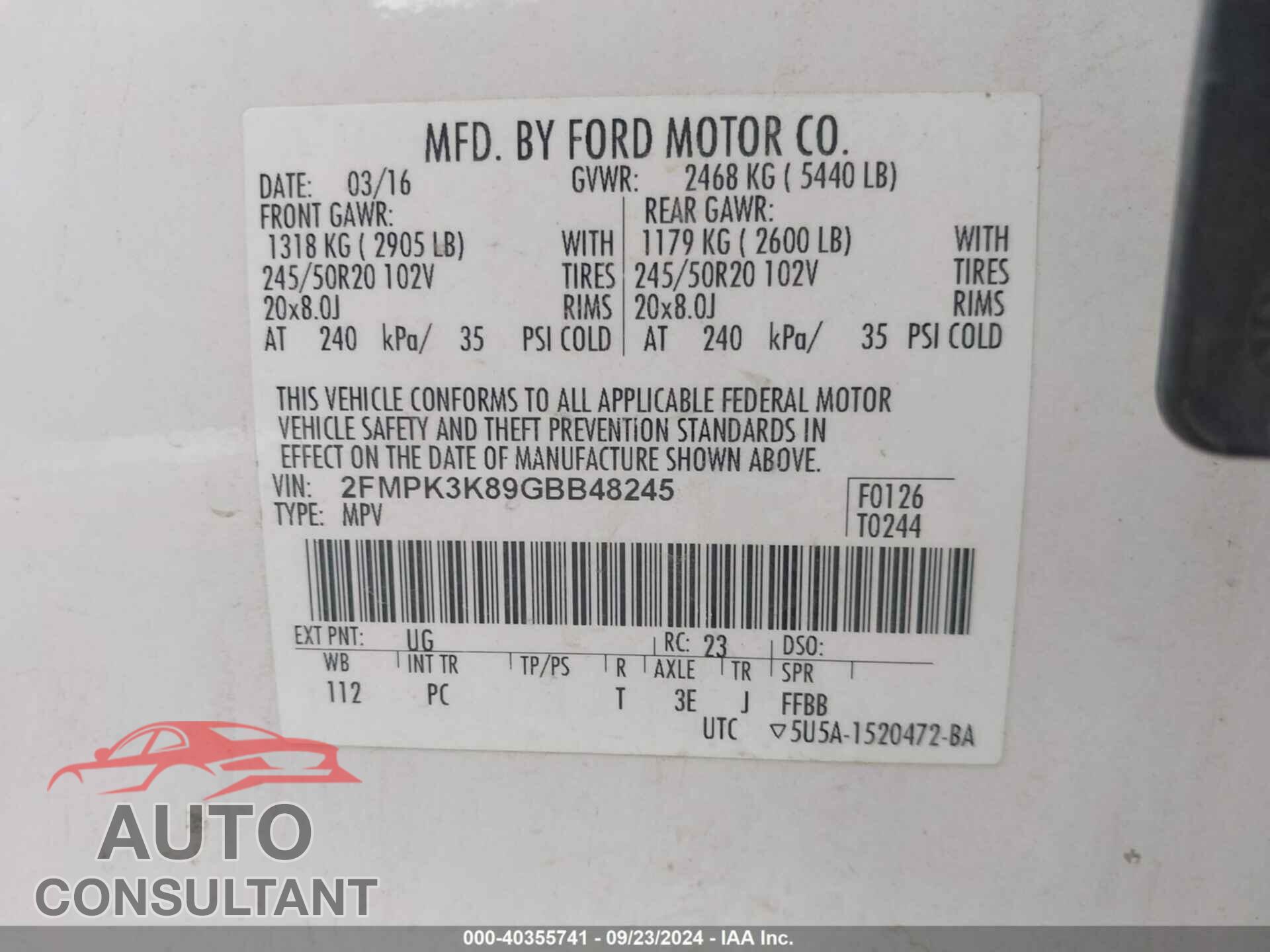 FORD EDGE 2016 - 2FMPK3K89GBB48245