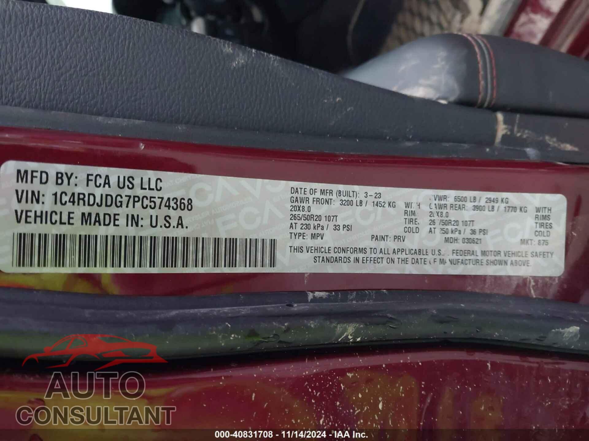 DODGE DURANGO 2023 - 1C4RDJDG7PC574368