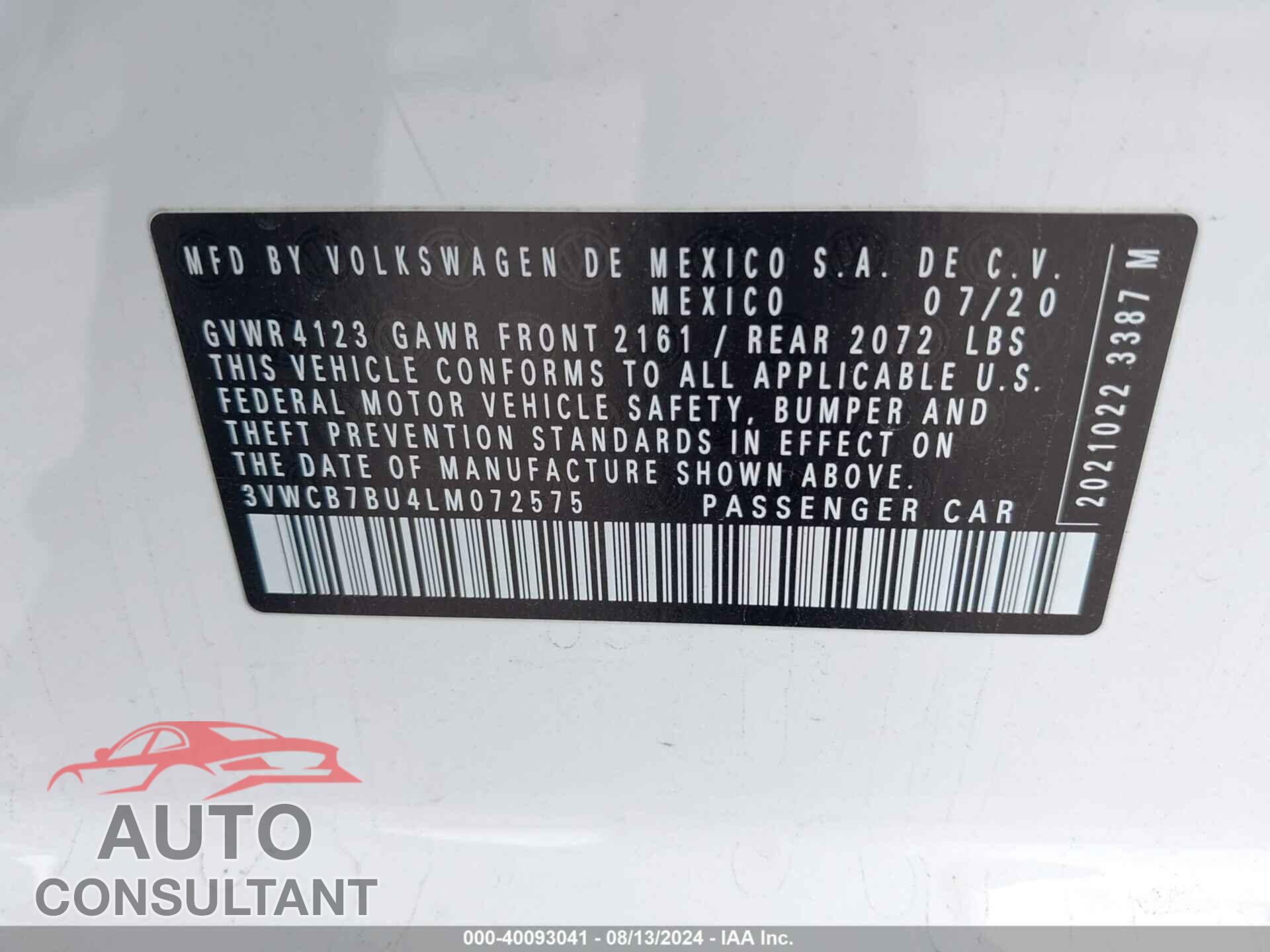 VOLKSWAGEN JETTA 2020 - 3VWCB7BU4LM072575