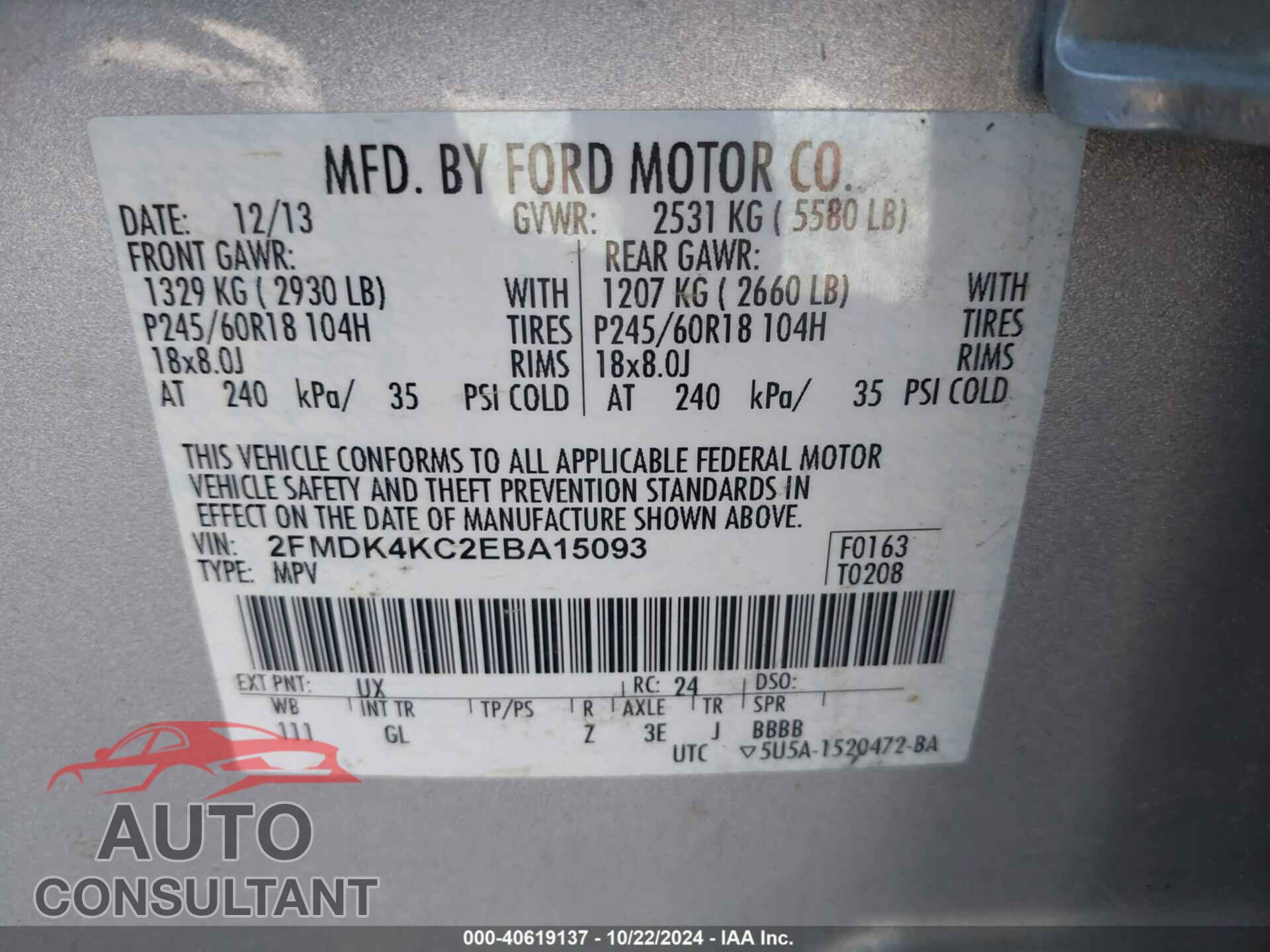 FORD EDGE 2014 - 2FMDK4KC2EBA15093