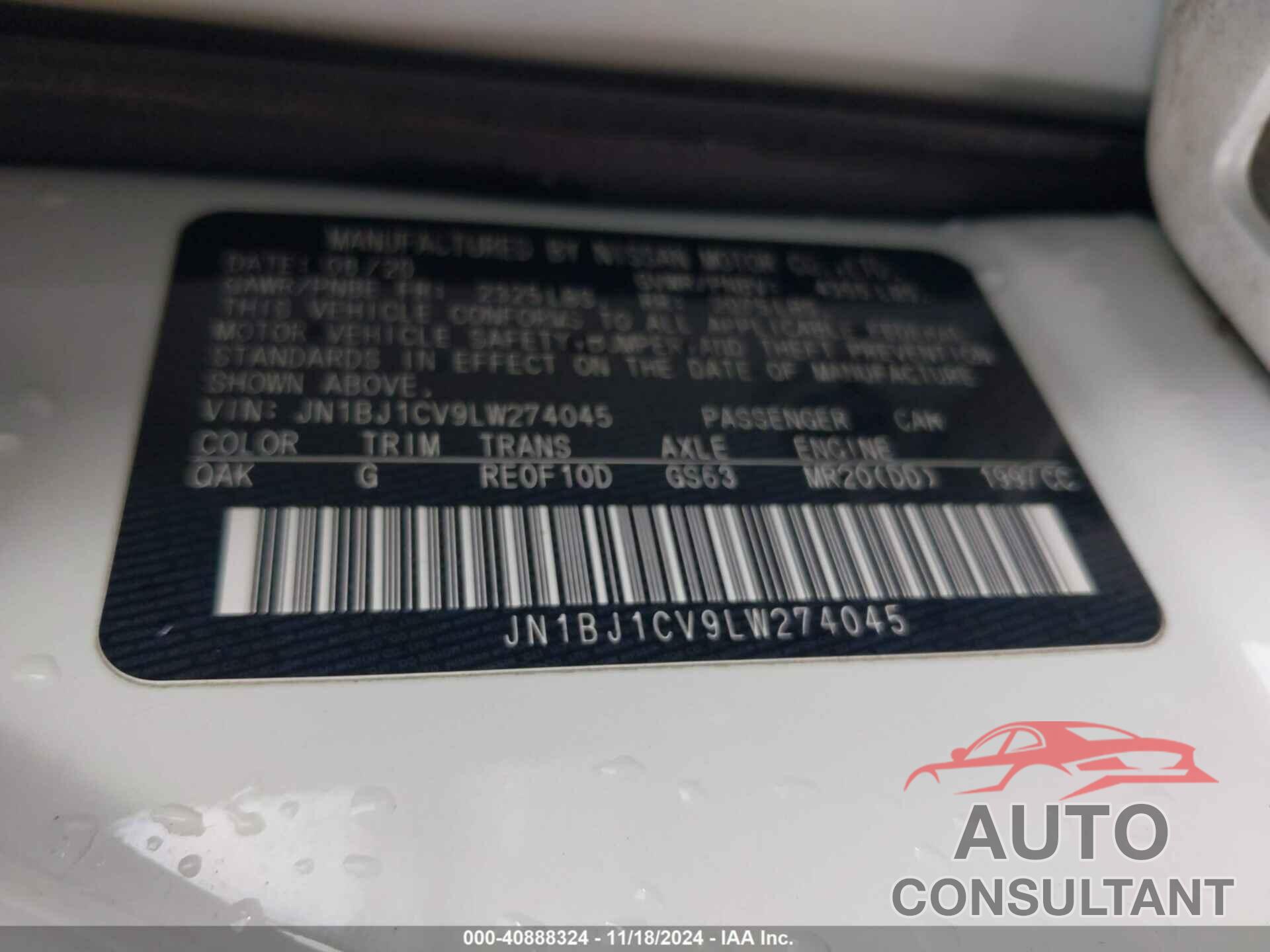 NISSAN ROGUE SPORT 2020 - JN1BJ1CV9LW274045