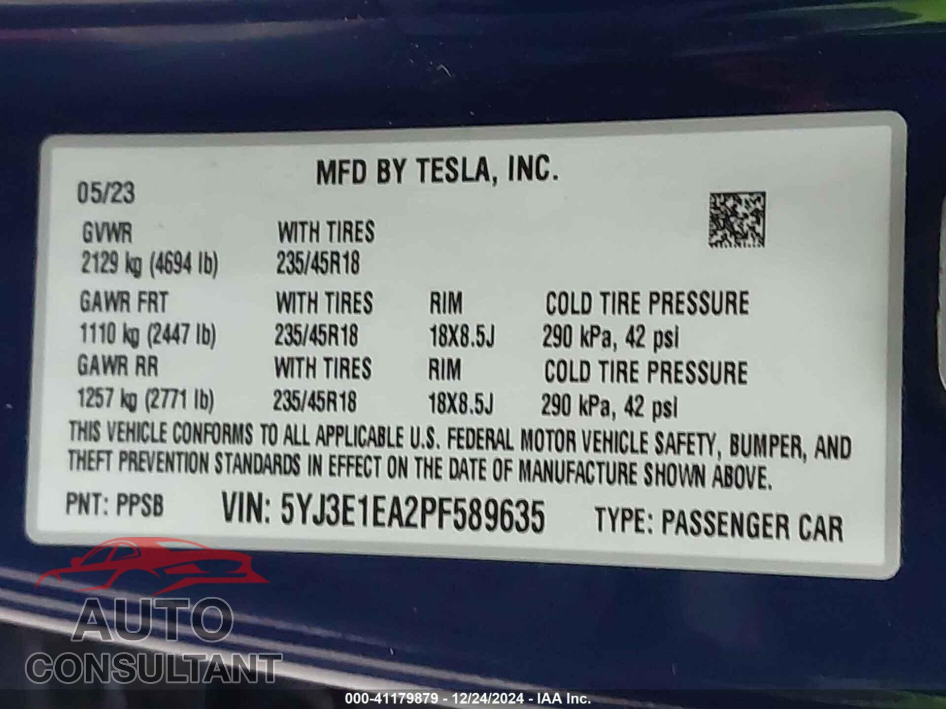 TESLA MODEL 3 2023 - 5YJ3E1EA2PF589635