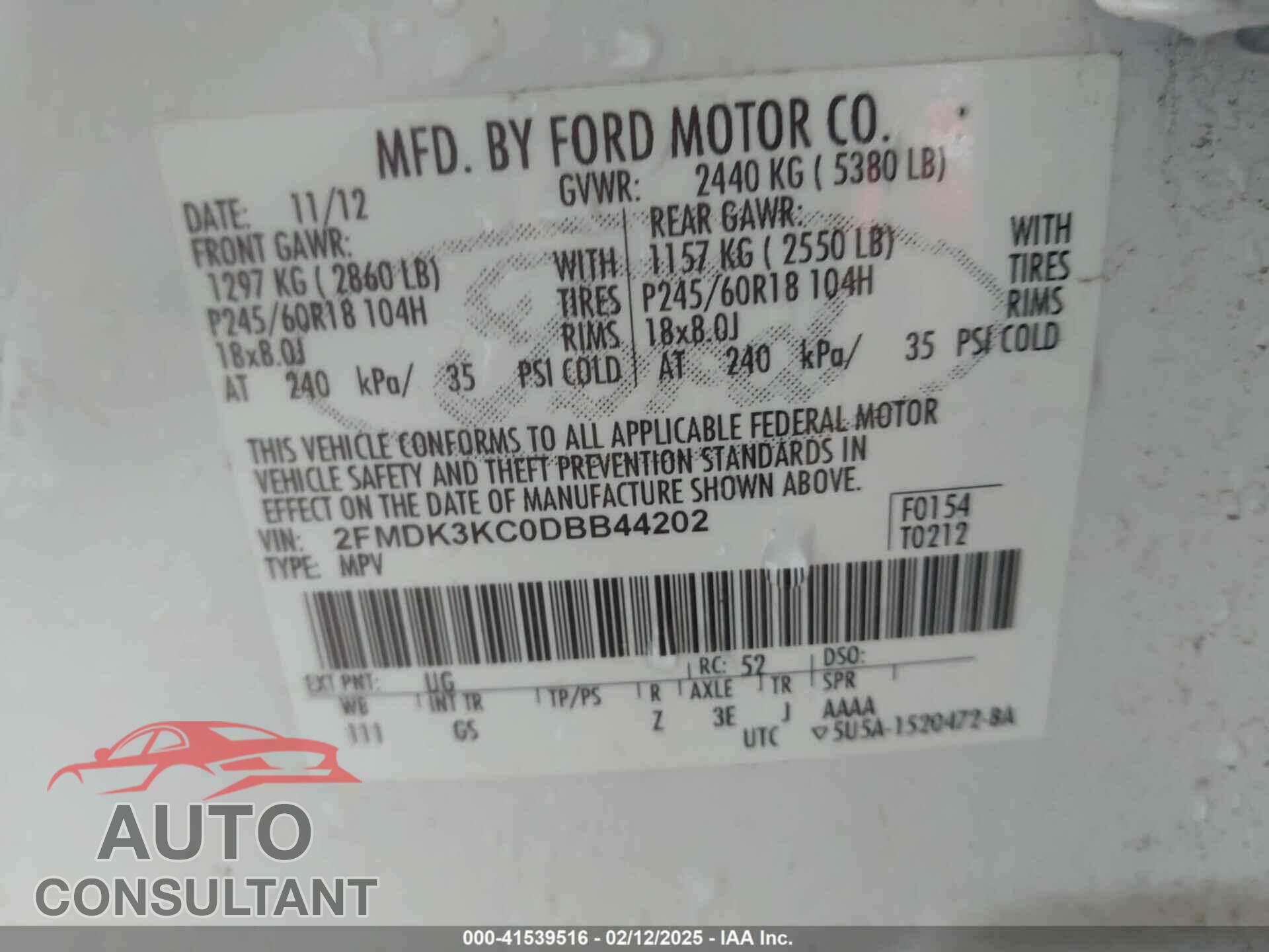 FORD EDGE 2013 - 2FMDK3KC0DBB44202