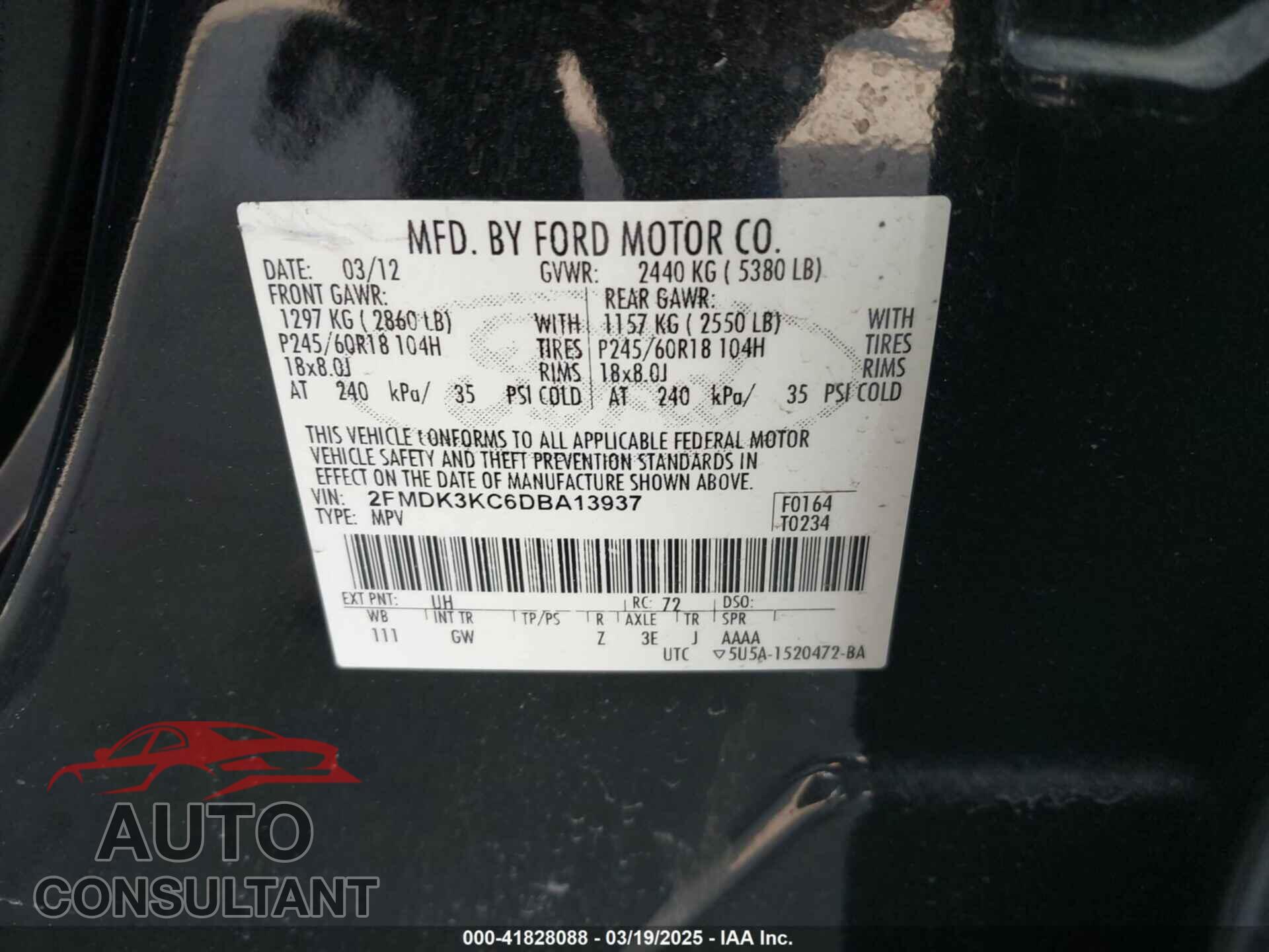 FORD EDGE 2013 - 2FMDK3KC6DBA13937