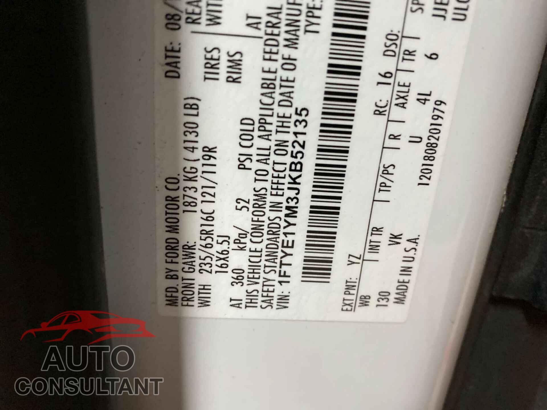 FORD TRANSIT-150 2018 - 1FTYE1YM3JKB52135