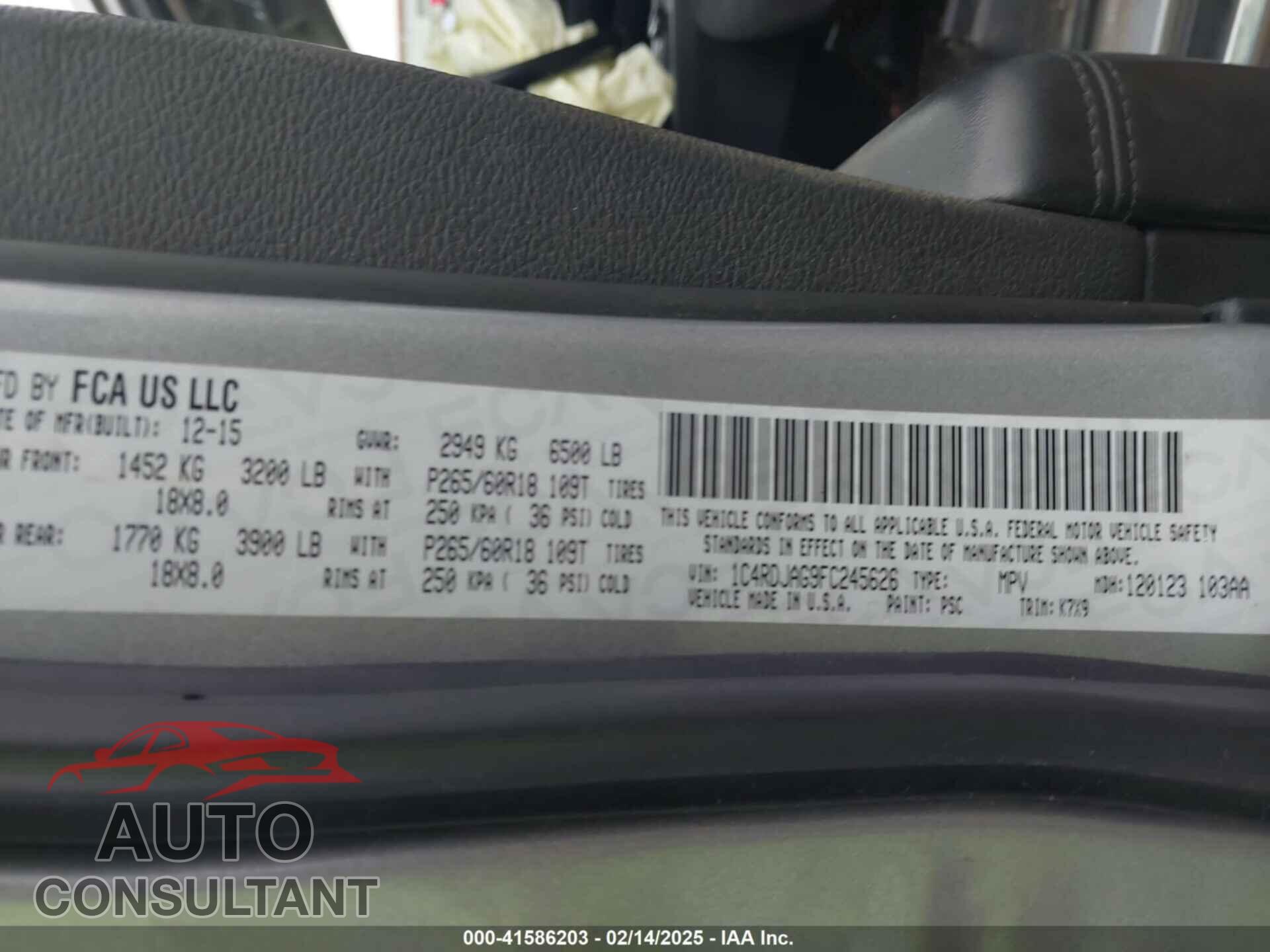 DODGE DURANGO 2015 - 1C4RDJAG9FC245626