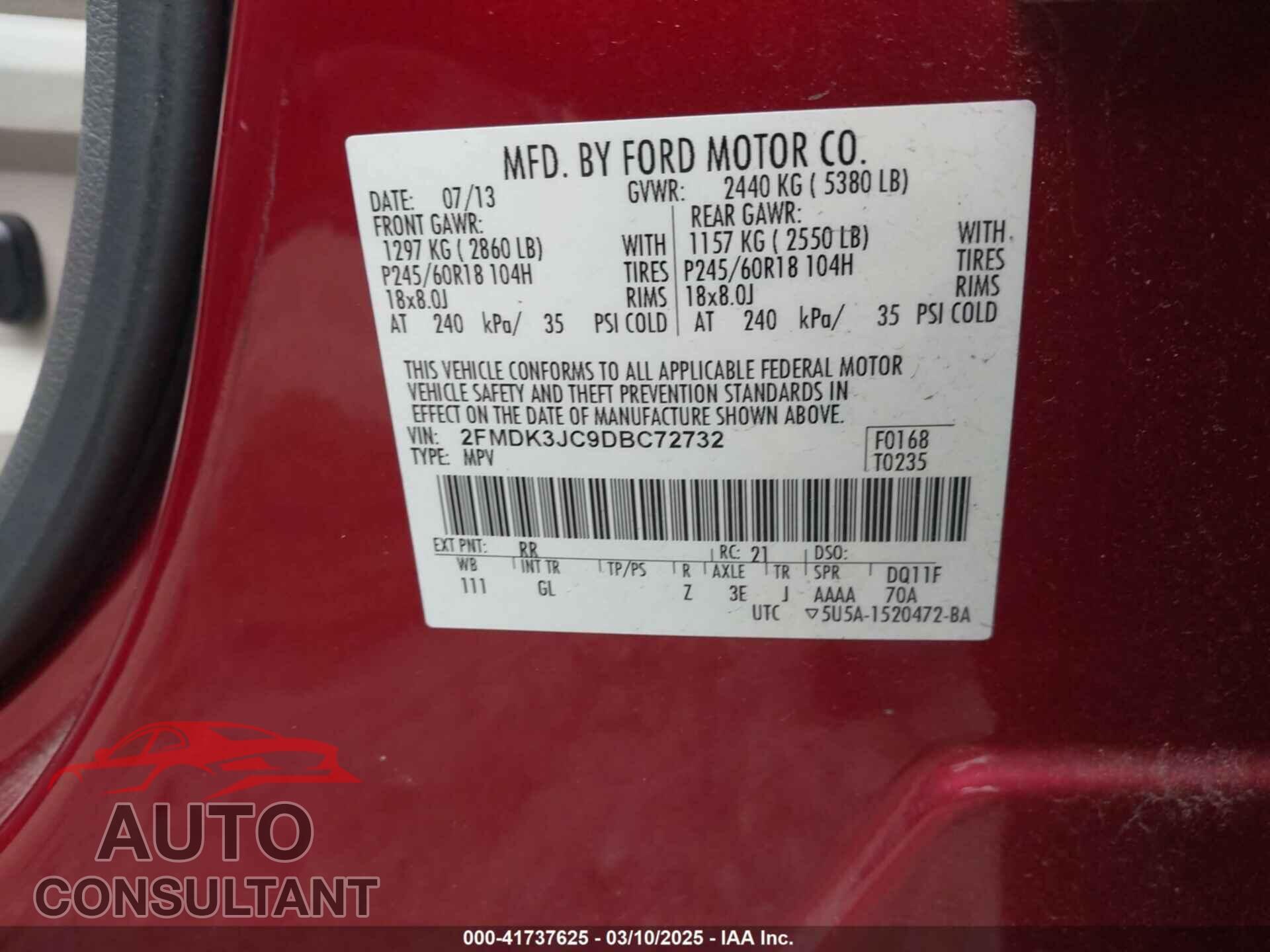 FORD EDGE 2013 - 2FMDK3JC9DBC72732