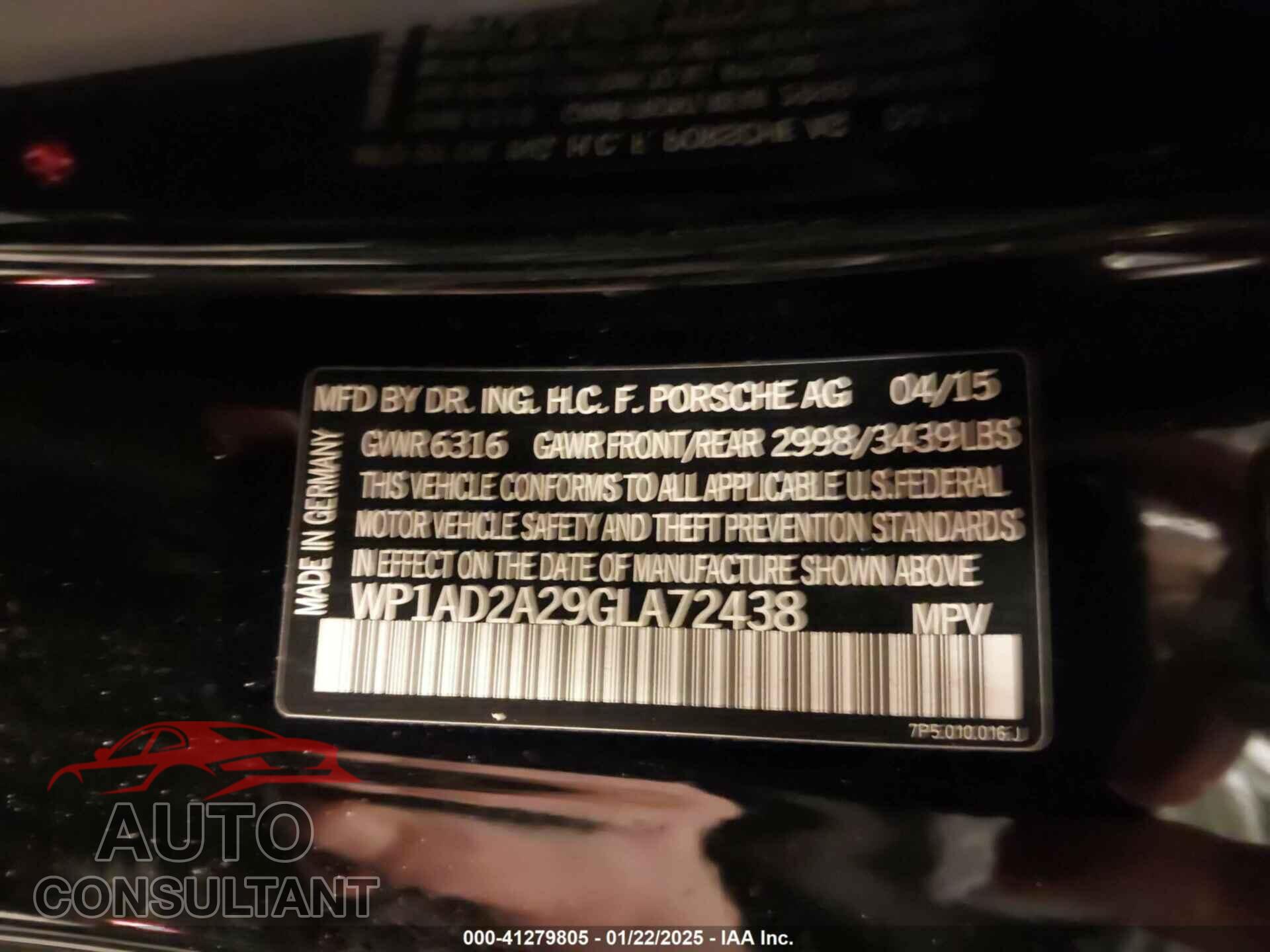 PORSCHE CAYENNE 2016 - WP1AD2A29GLA72438