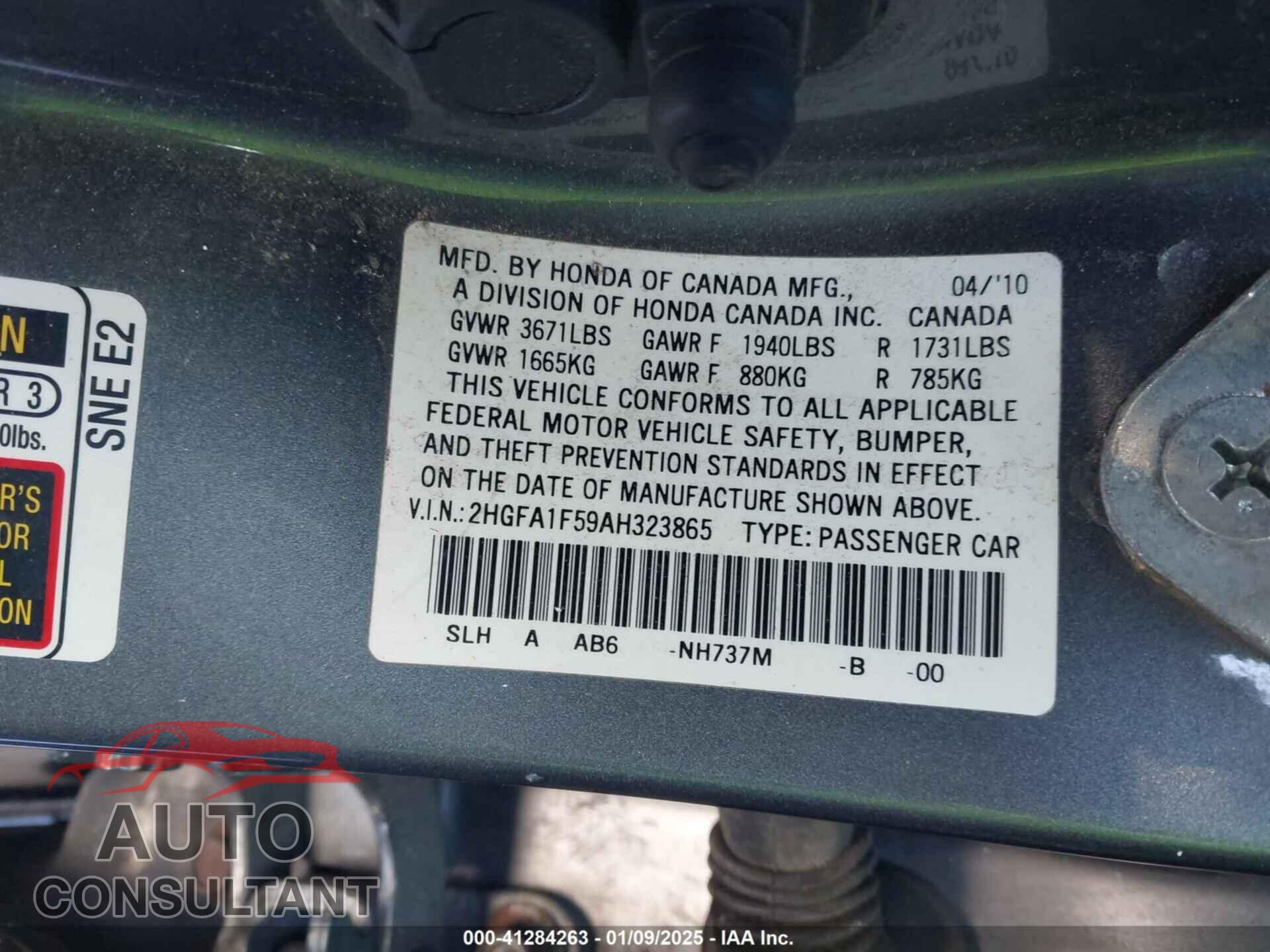 HONDA CIVIC 2010 - 2HGFA1F59AH323865