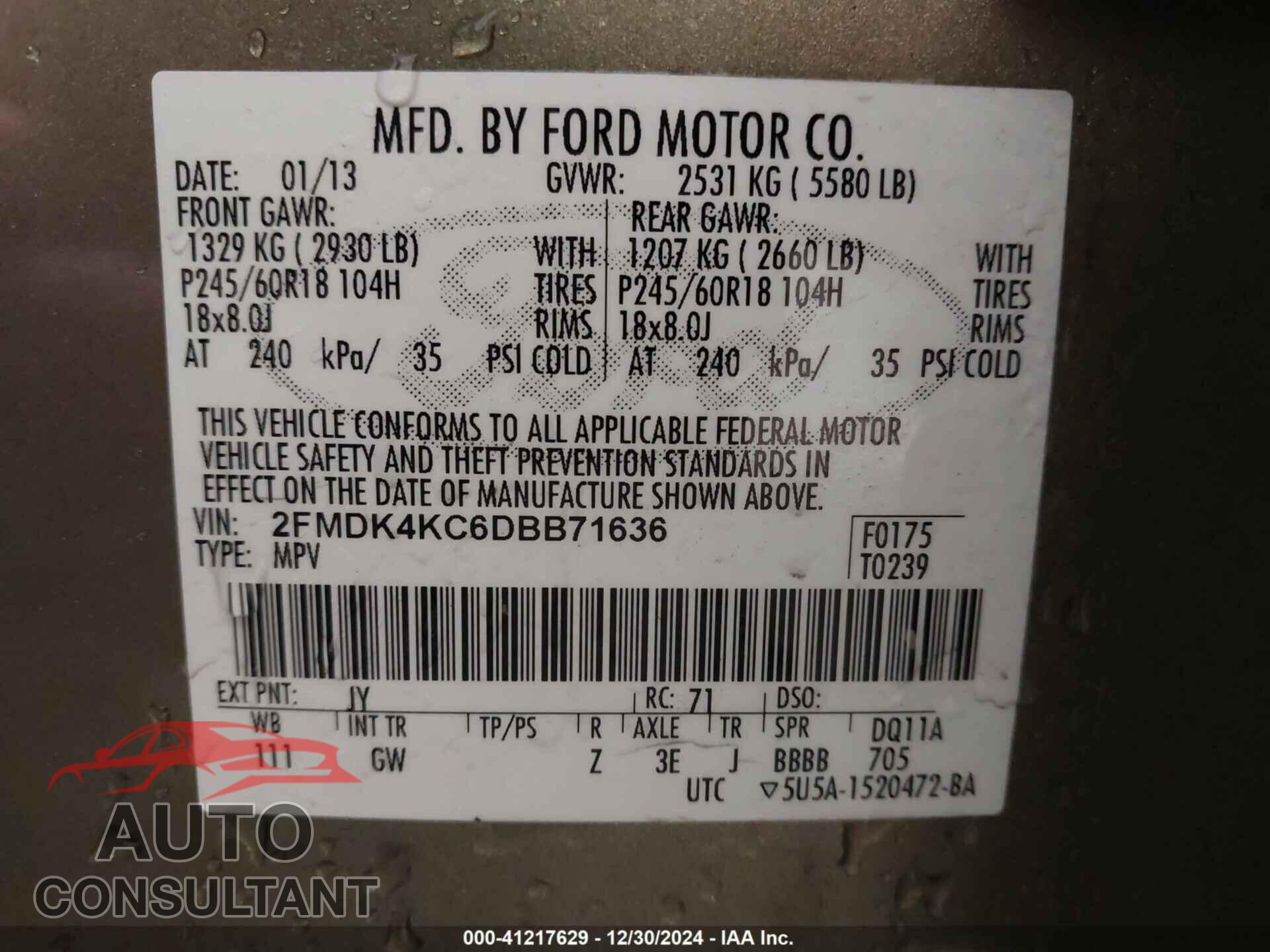 FORD EDGE 2013 - 2FMDK4KC6DBB71636