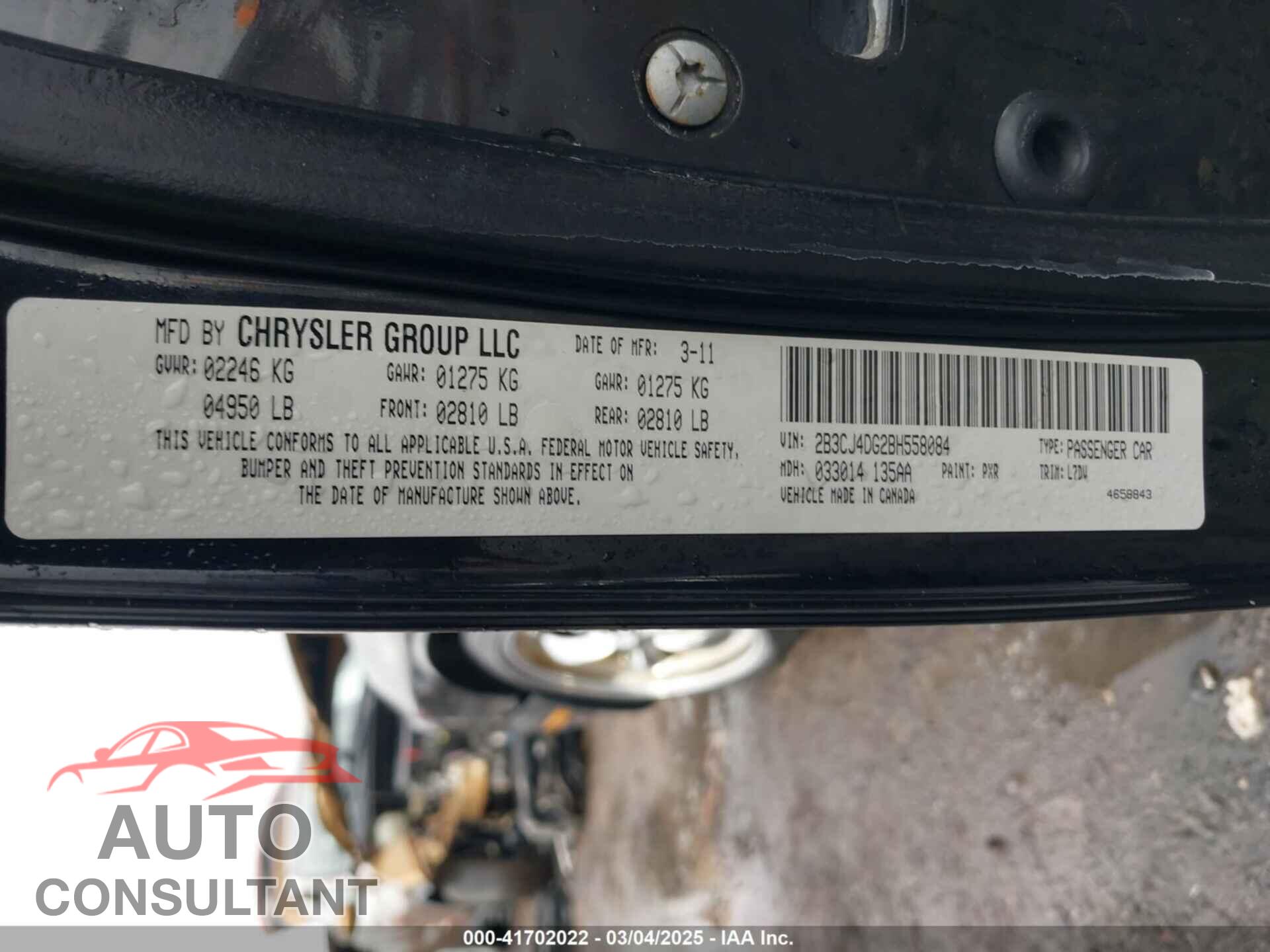 DODGE CHALLENGER 2011 - 2B3CJ4DG2BH558084