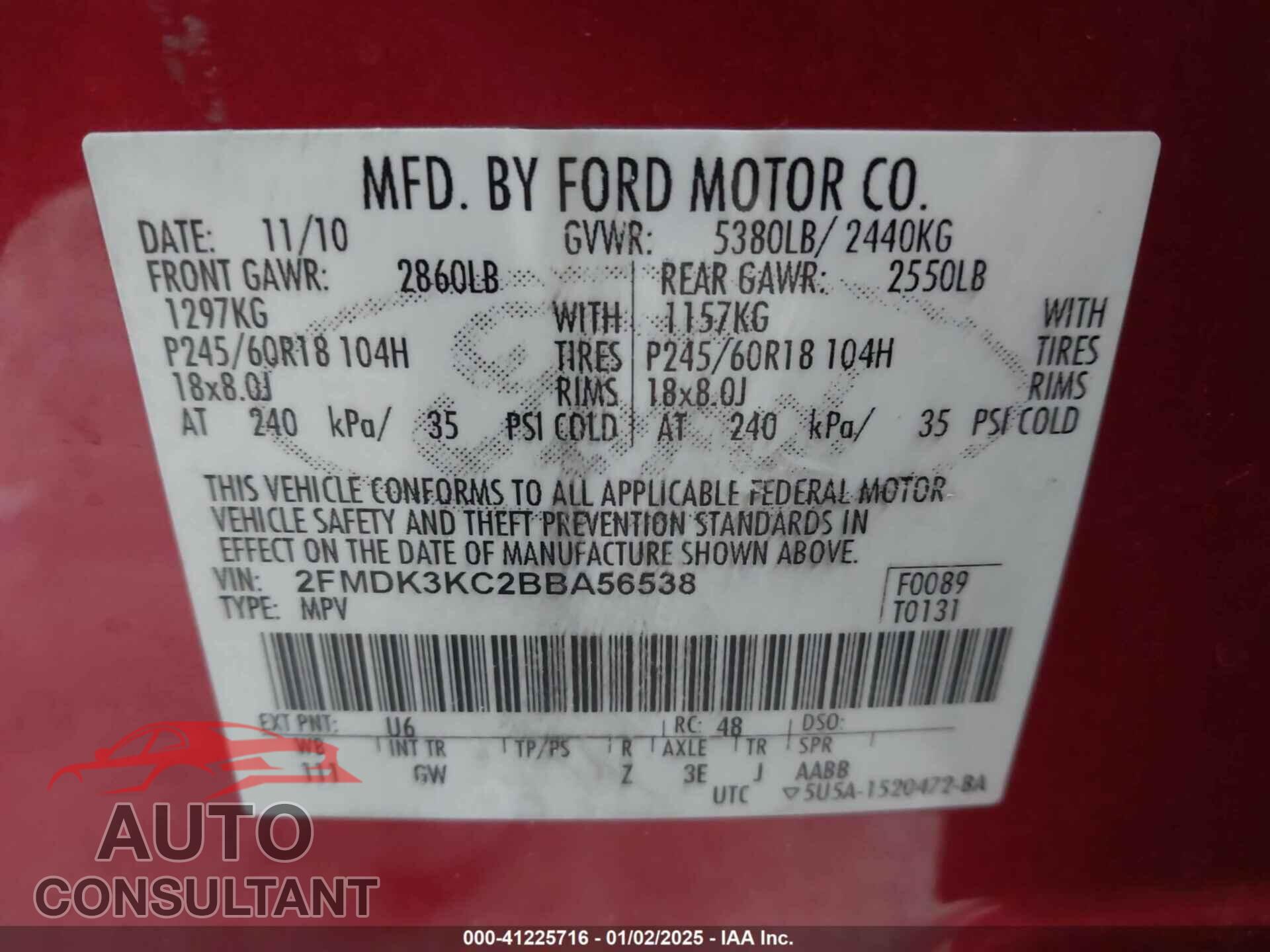 FORD EDGE 2011 - 2FMDK3KC2BBA56538