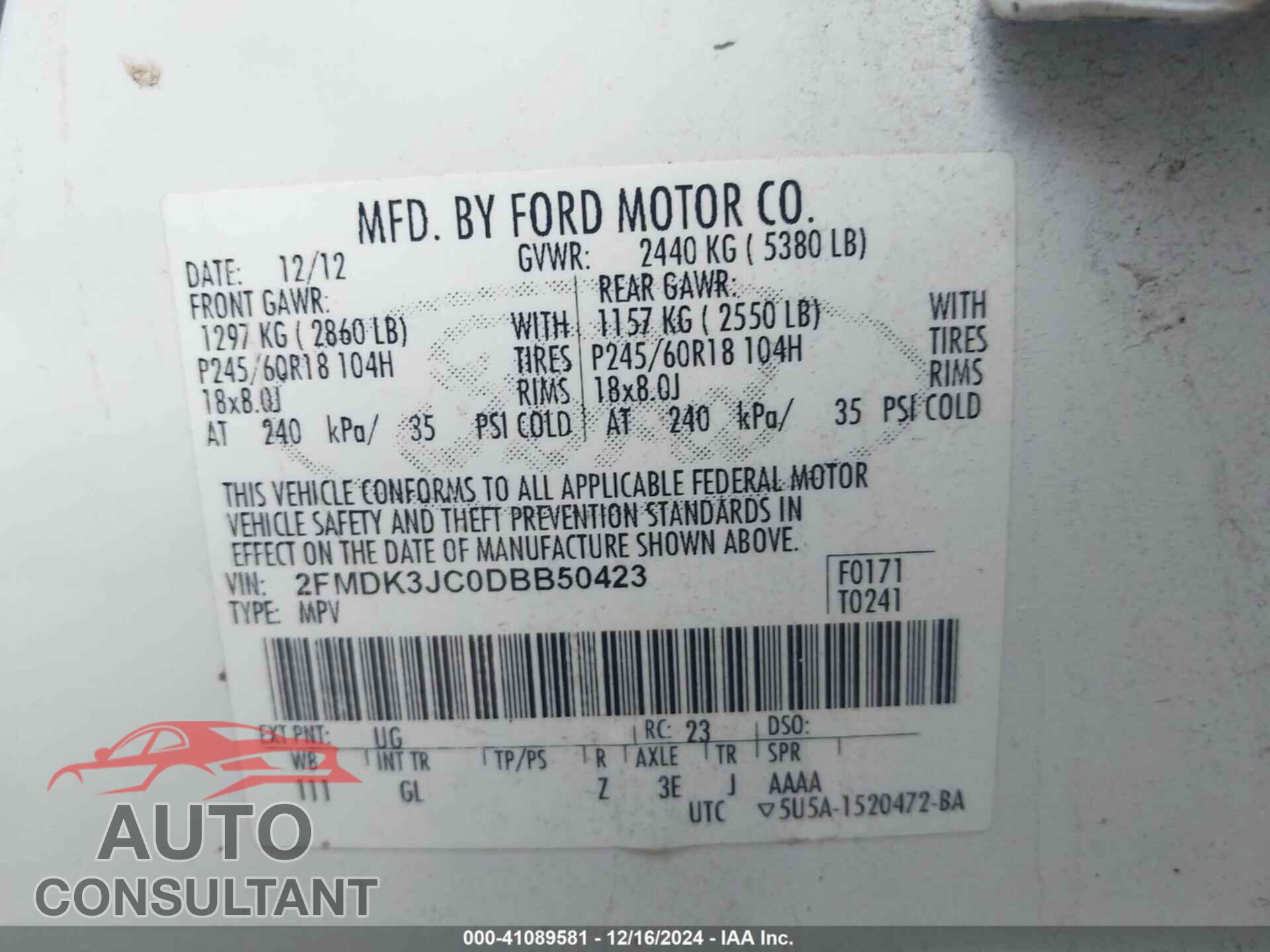 FORD EDGE 2013 - 2FMDK3JC0DBB50423