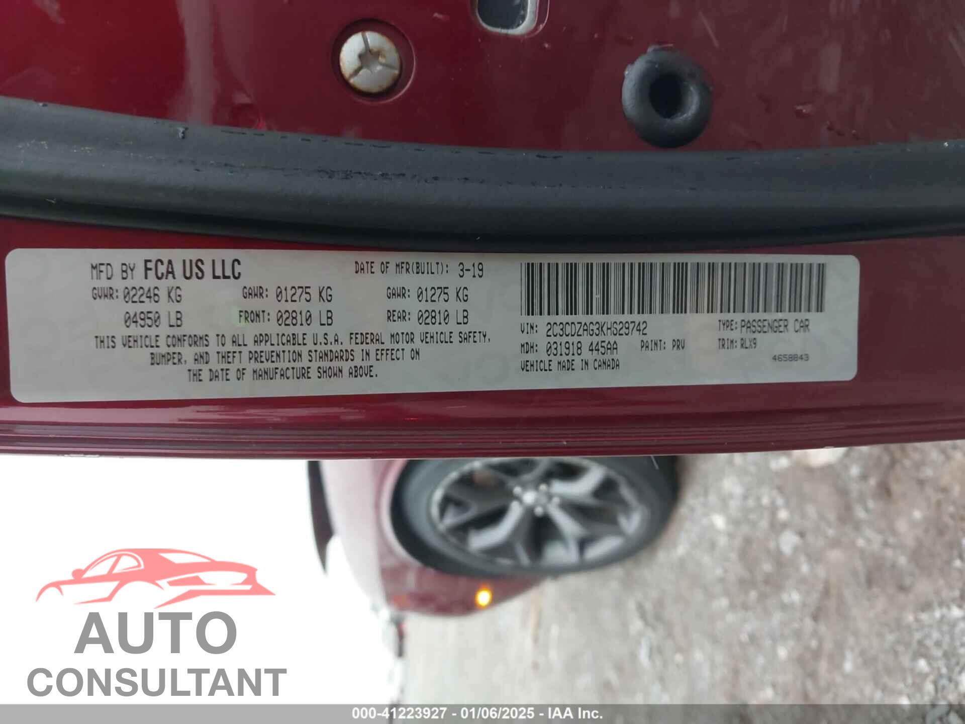 DODGE CHALLENGER 2019 - 2C3CDZAG3KH629742
