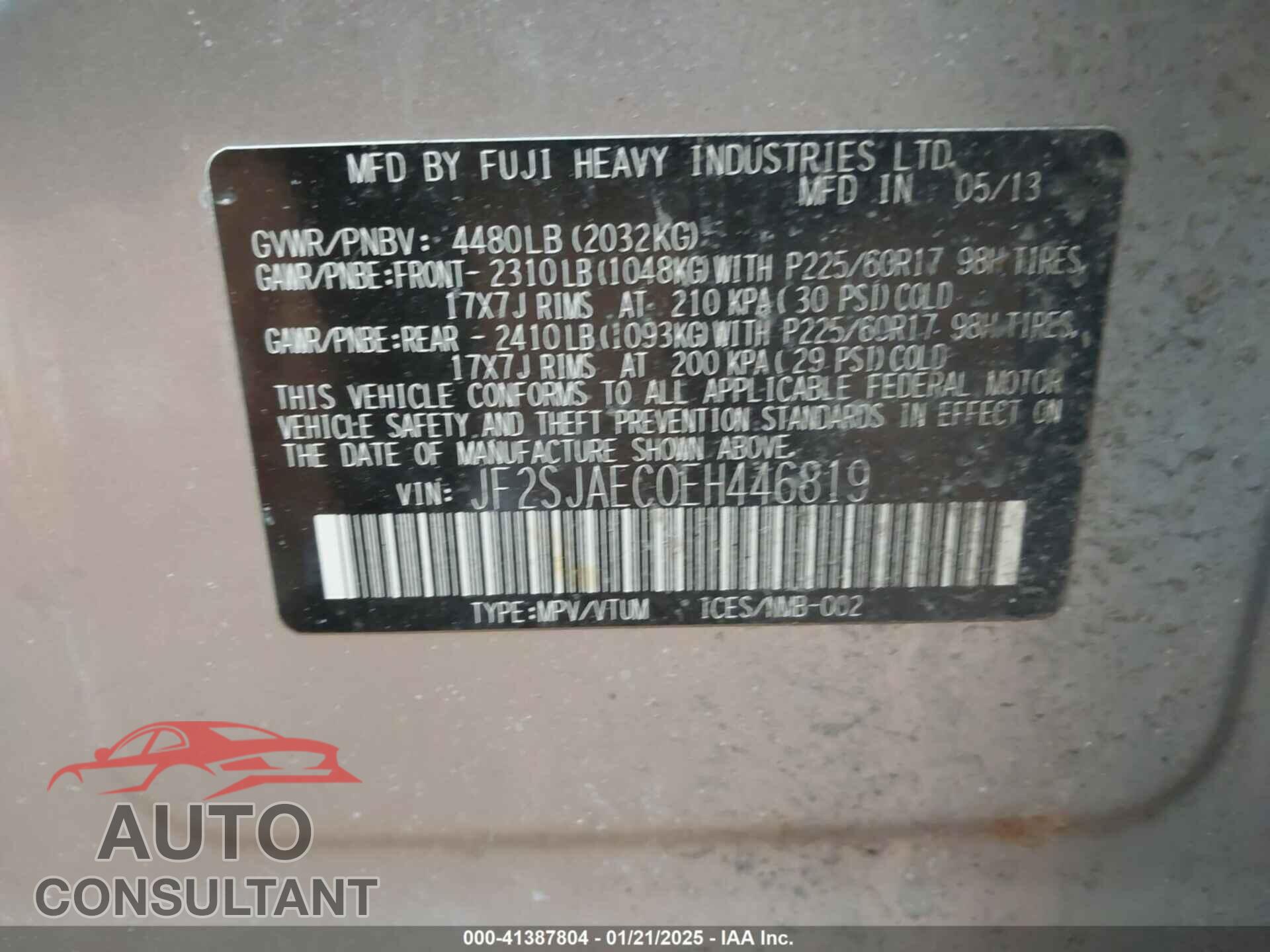 SUBARU FORESTER 2014 - JF2SJAEC0EH446819